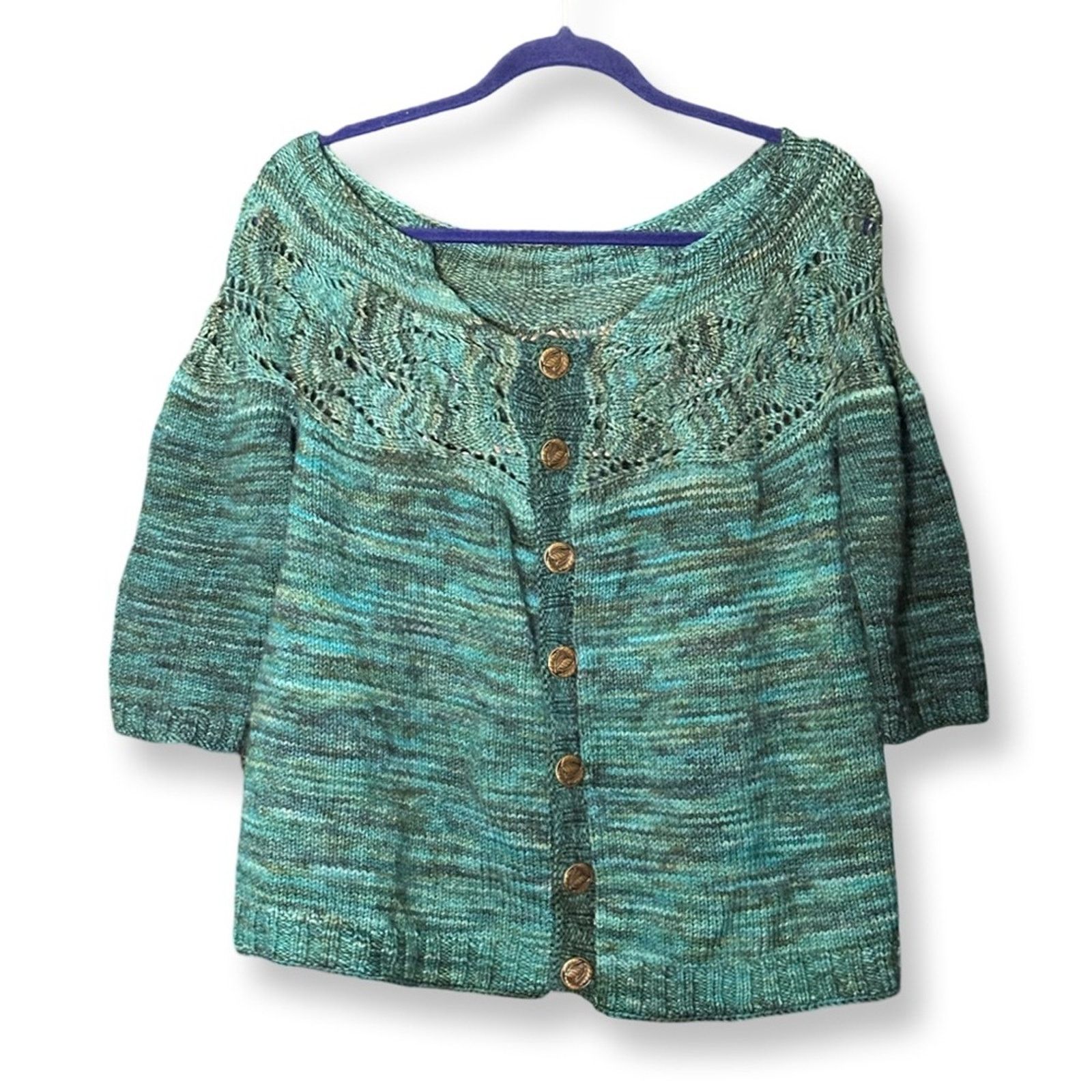 Other Vintage Y2K Unbranded Knit Turquoise Off Shoulder Cardigan Size M / US 6-8 / IT 42-44 - 1 Thumbnail