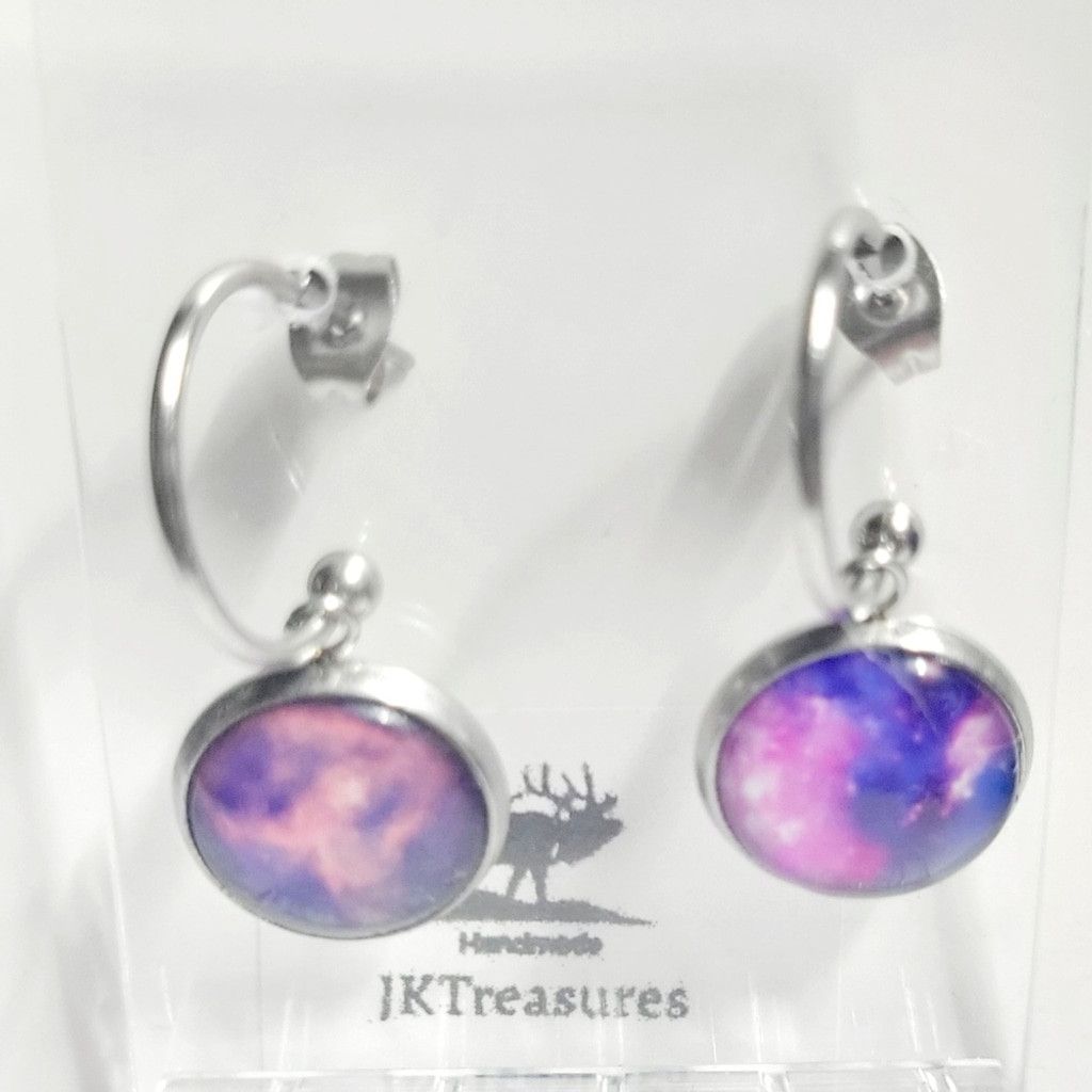 Handmade Purple and Pink Nebula Galaxy Hoop Earrings Size ONE SIZE - 1 Thumbnail