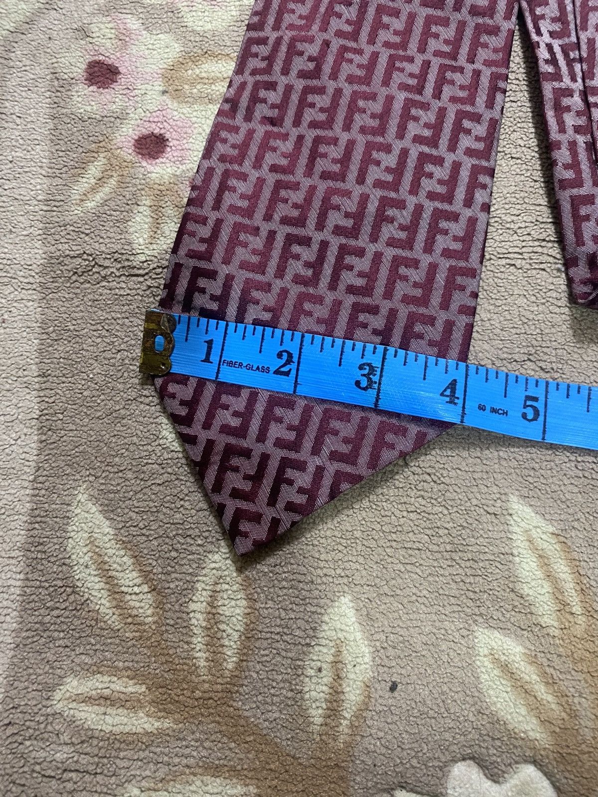 Fendi Vintage Fendi FF Monogram Silk Necktie Burgundy Designer Tie Size ONE SIZE - 8 Thumbnail