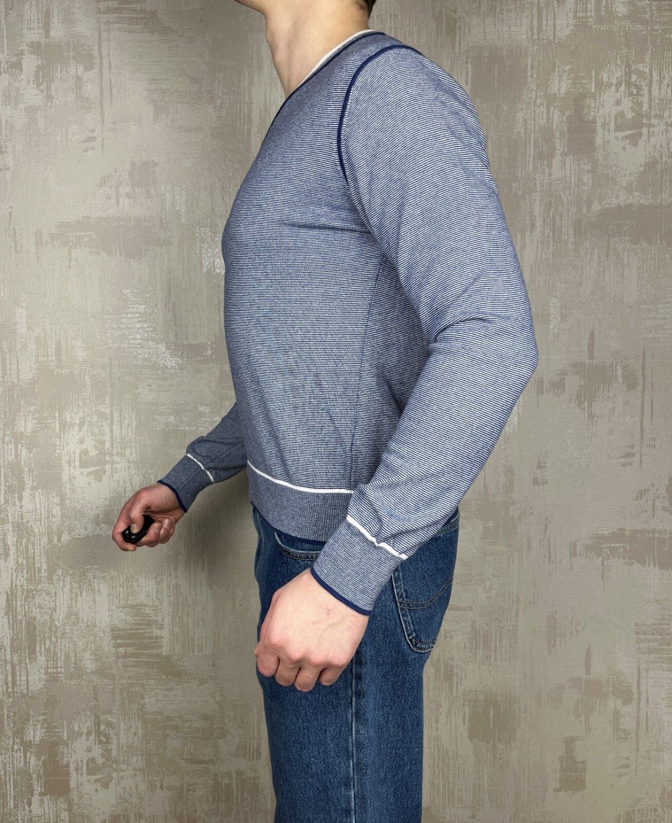 Hackett Hackett London V-neck Striped All Cotton Sweater Size US L / EU 52-54 / 3 - 7 Thumbnail