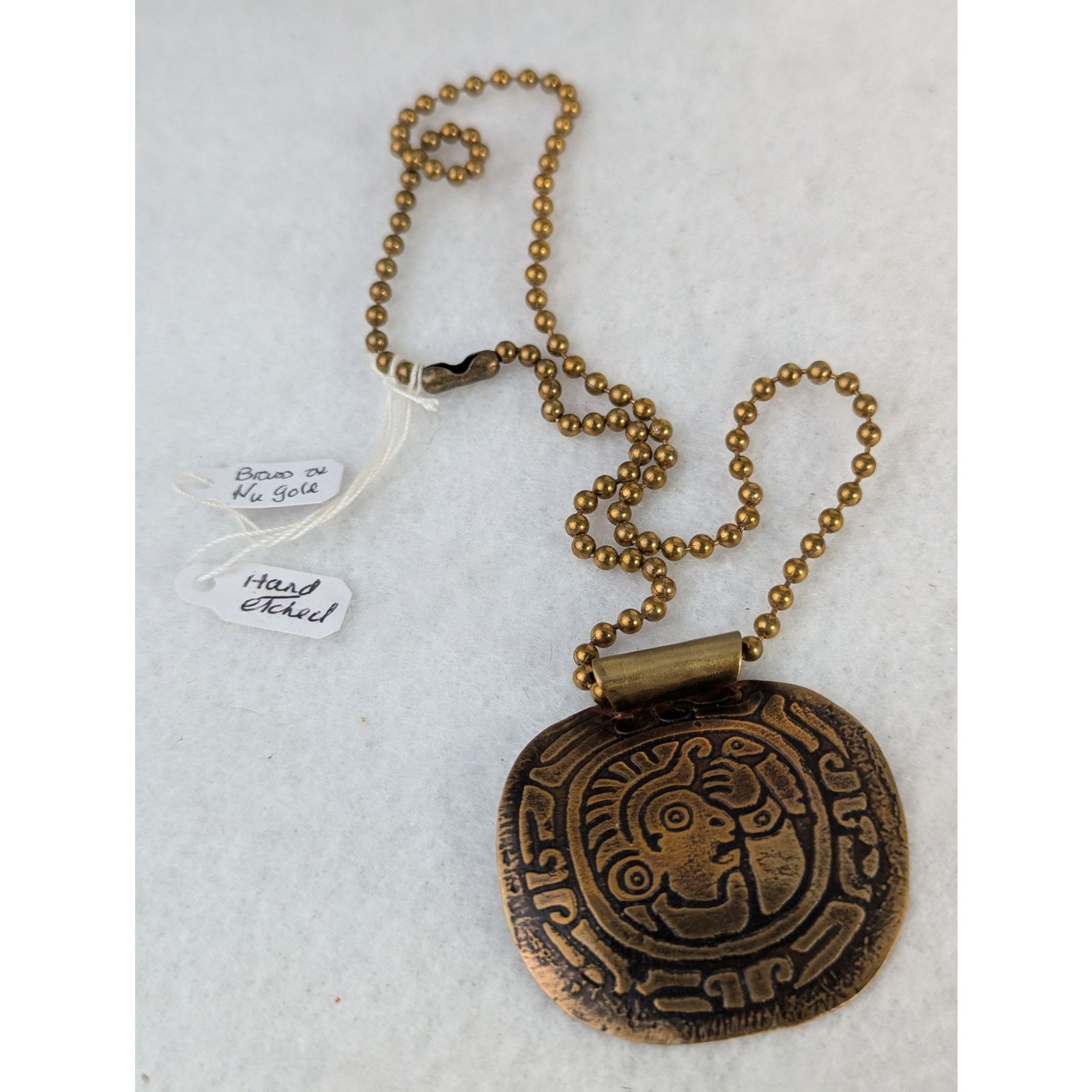 Designer Brass hand etched oxidized pendant 2 x 1.75 ball chain 17" Size ONE SIZE - 4 Thumbnail