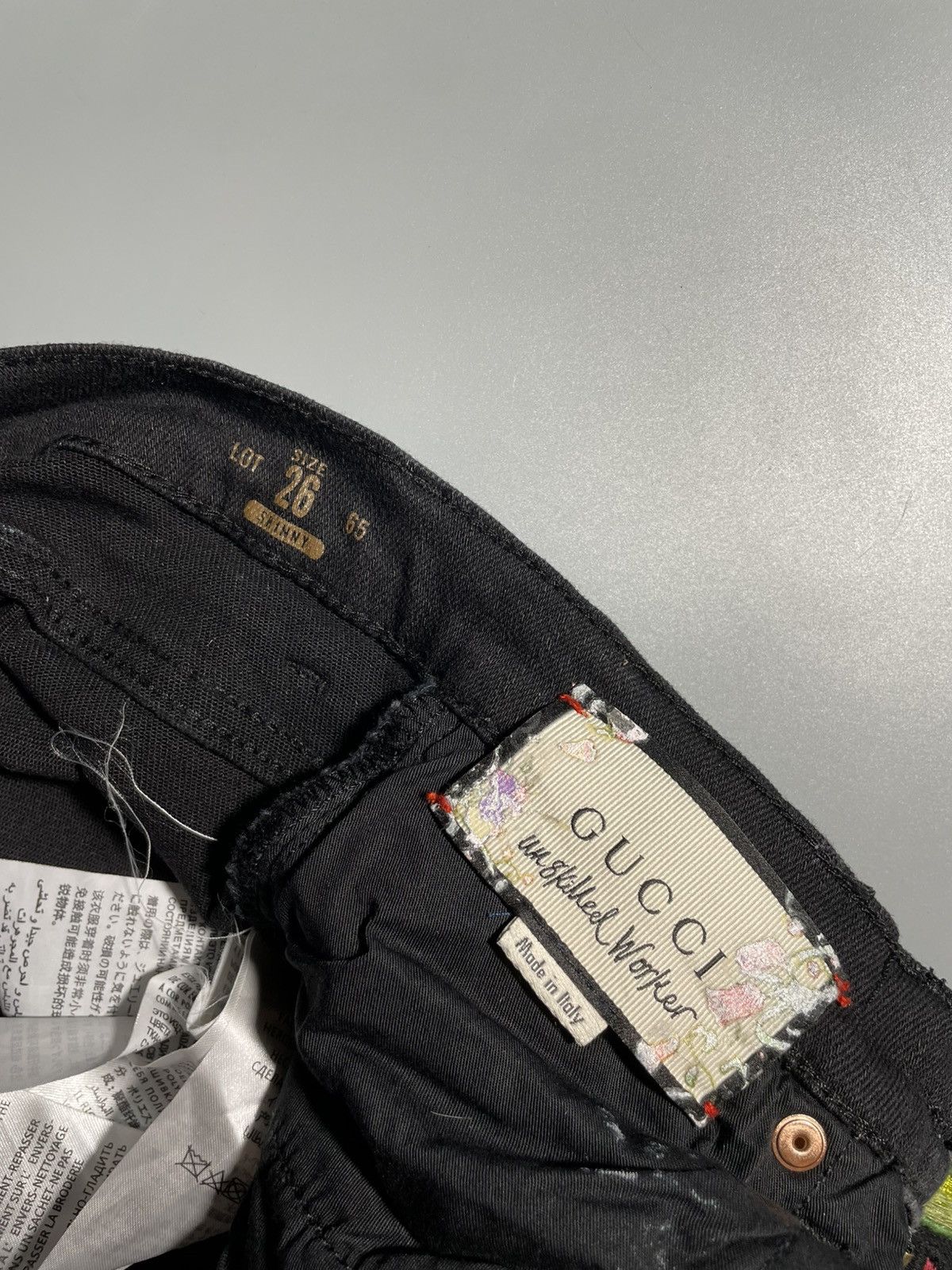 Gucci Gucci X Unskilled Worker Black Denim Floral Skinny Fit Jeans Size 26" / US 2 / IT 38 - 7 Thumbnail