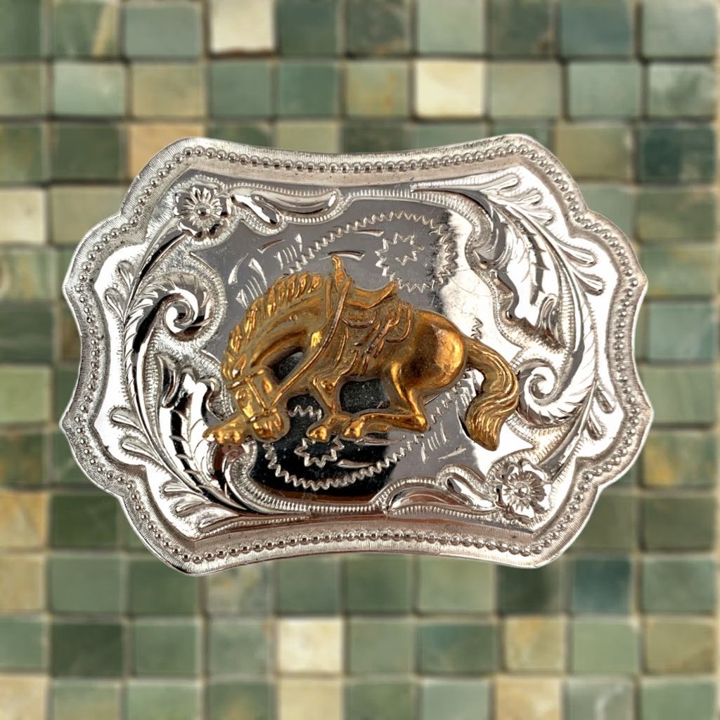 Vintage VINTAGE Western Belt Buckle 3D Silver Gold Tone Bucking Bronco Engraved Mens Size ONE SIZE - 1 Thumbnail