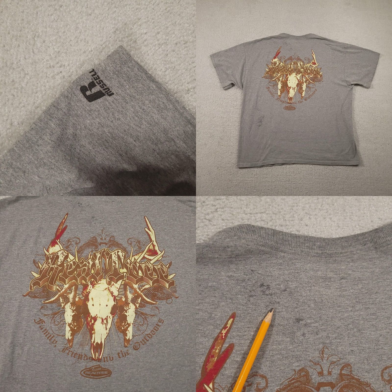 Russell Athletic VINTAGE Team Realtree Shirt Mens 2XL Gray Russell Athletic Hunting Outdoors Logo Graphic Print Crew Neck Short Sleeve Mens Size US XXL / EU 58 / 5 - 8 Thumbnail