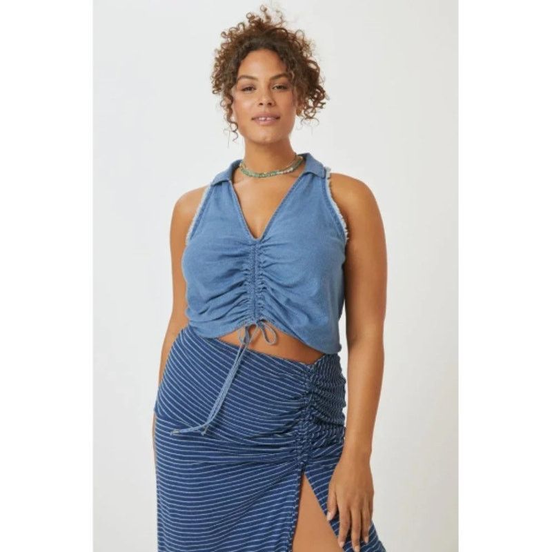 Anthropologie Anthropologie PILCRO Distressed Denim Ruched Top Sz 12 Size L / US 10 / IT 46 - 5 Thumbnail
