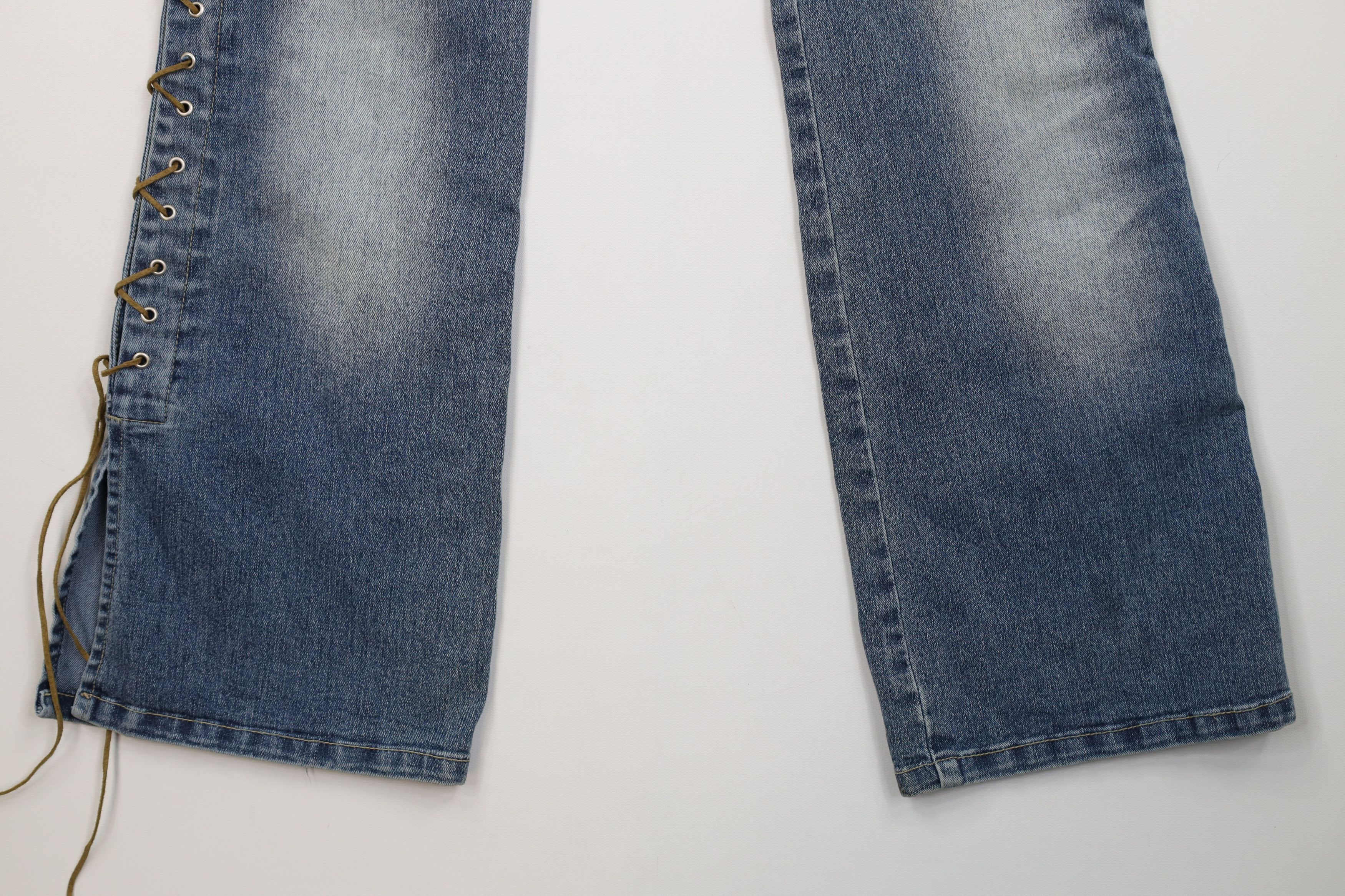 Vintage Vintage 90s Y2K Babydoll Tie Flared Wide Leg Denim Jeans Size 27" / US 4 / IT 40 - 12 Thumbnail