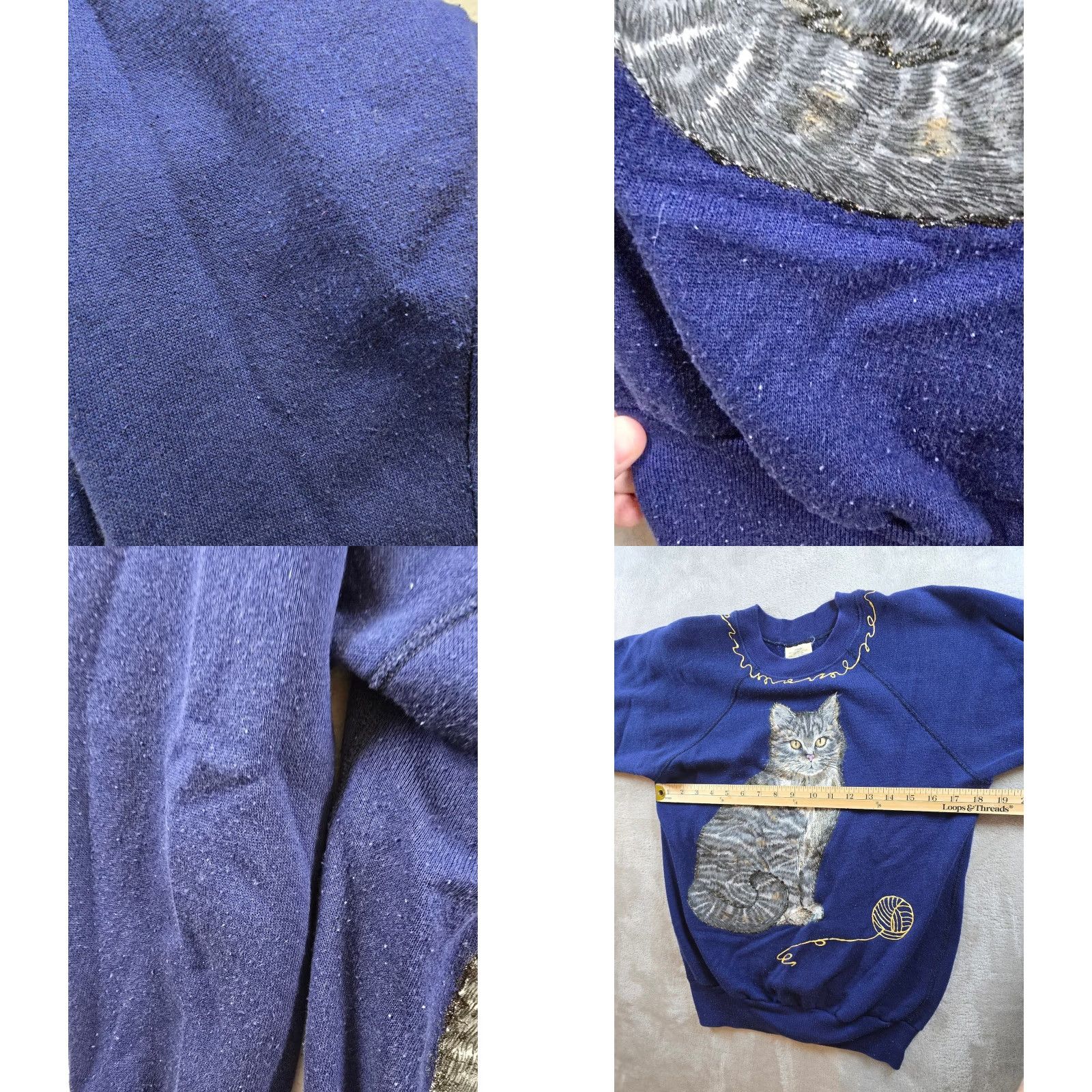 Vintage VINTAGE Sweatshirt Womens M Blue Cat & Yarn Graphic Read J.E. Morgan Size M / US 6-8 / IT 42-44 - 8 Thumbnail