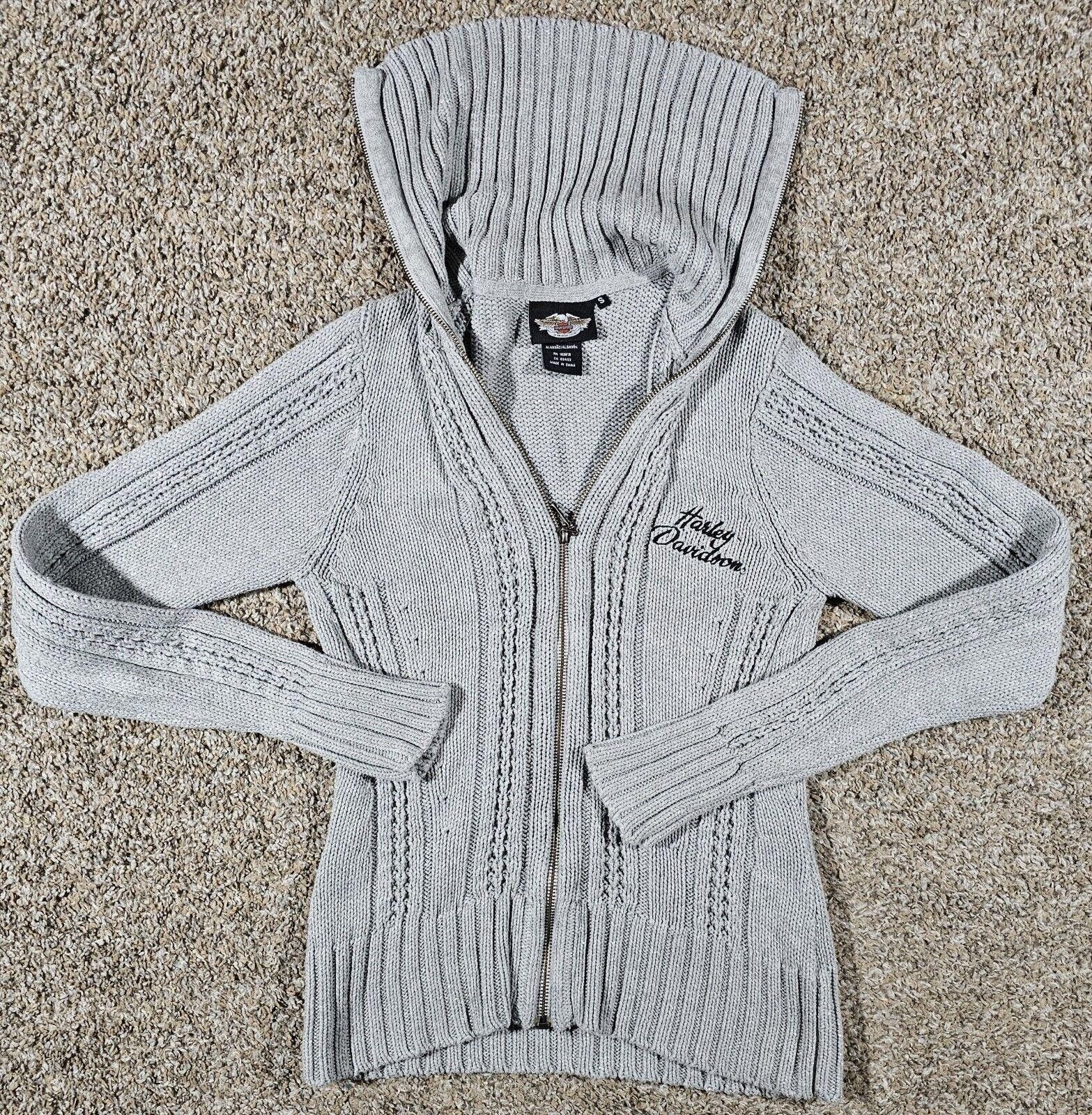 Designer Harley Davidson Zip Up Shawl Neck Sweater Biker Casual SM Size S / US 4 / IT 40 - 1 Thumbnail