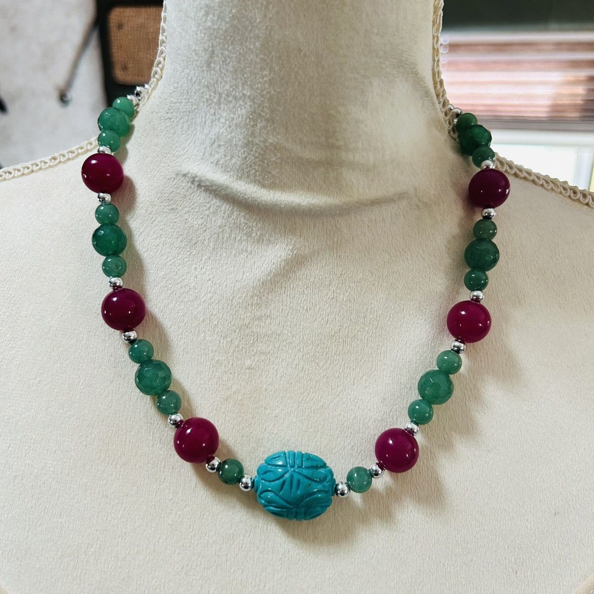 Handmade Handcrafted genuine stone silver chain necklace Size ONE SIZE - 2 Thumbnail