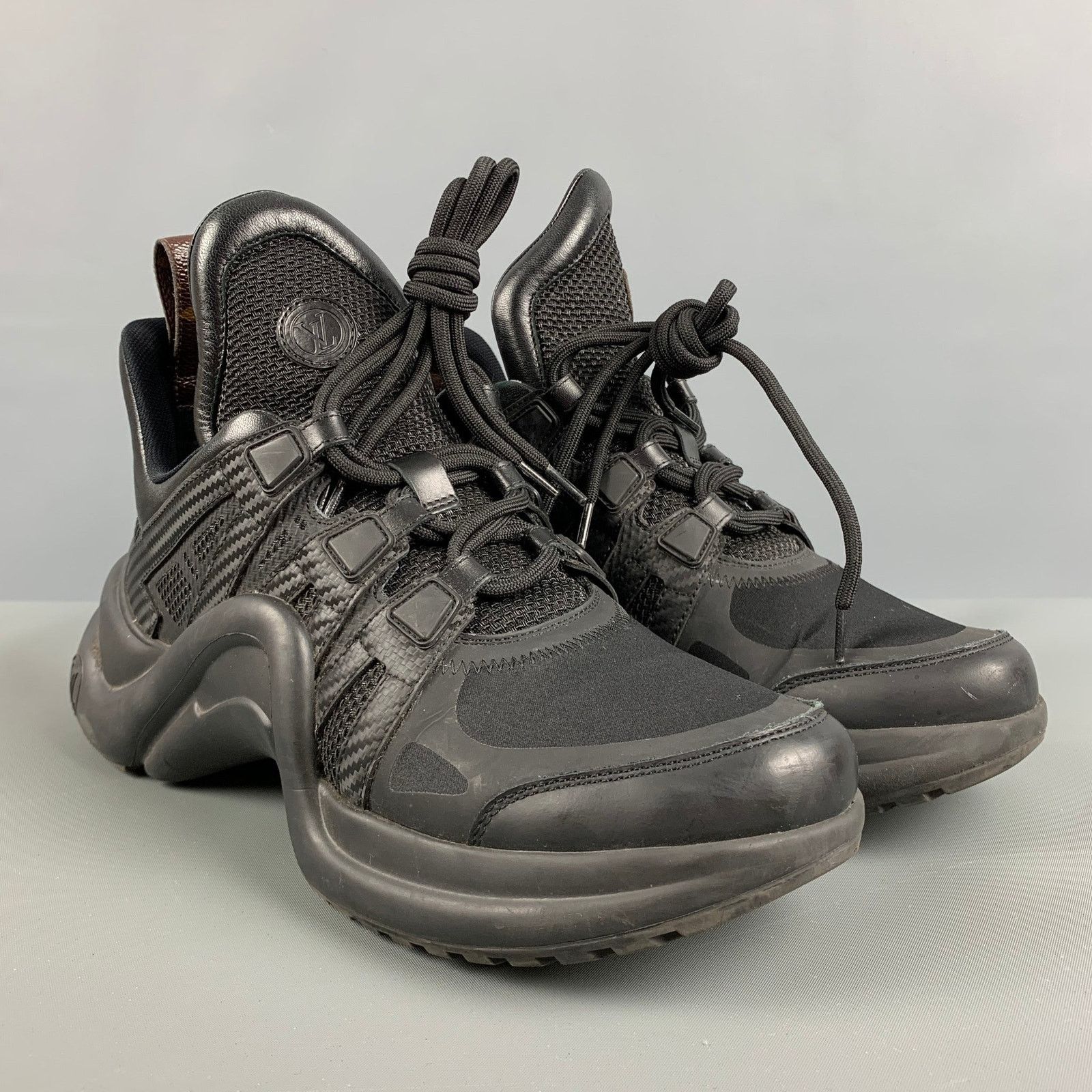 Louis Vuitton LOUIS VUITTON Size 10 Black Brown Nylon Leather Sneakers Size US 10 / IT 40 - 1 Thumbnail