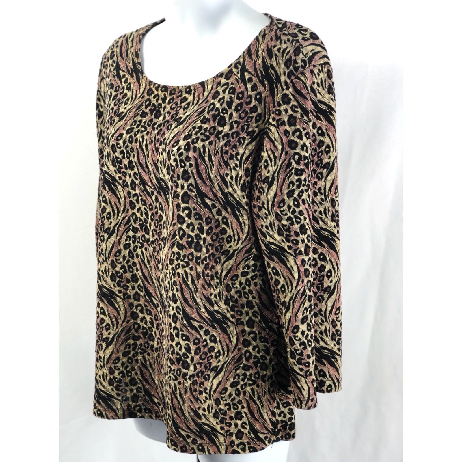 Vintage VINTAGE Britney Black Pullover Top L Leopard 3/4 Sleeve Scoop Neck Stretch Jersey Bohemian 90s Mens Womens Girls Boys Size L / US 10 / IT 46 - 3 Thumbnail