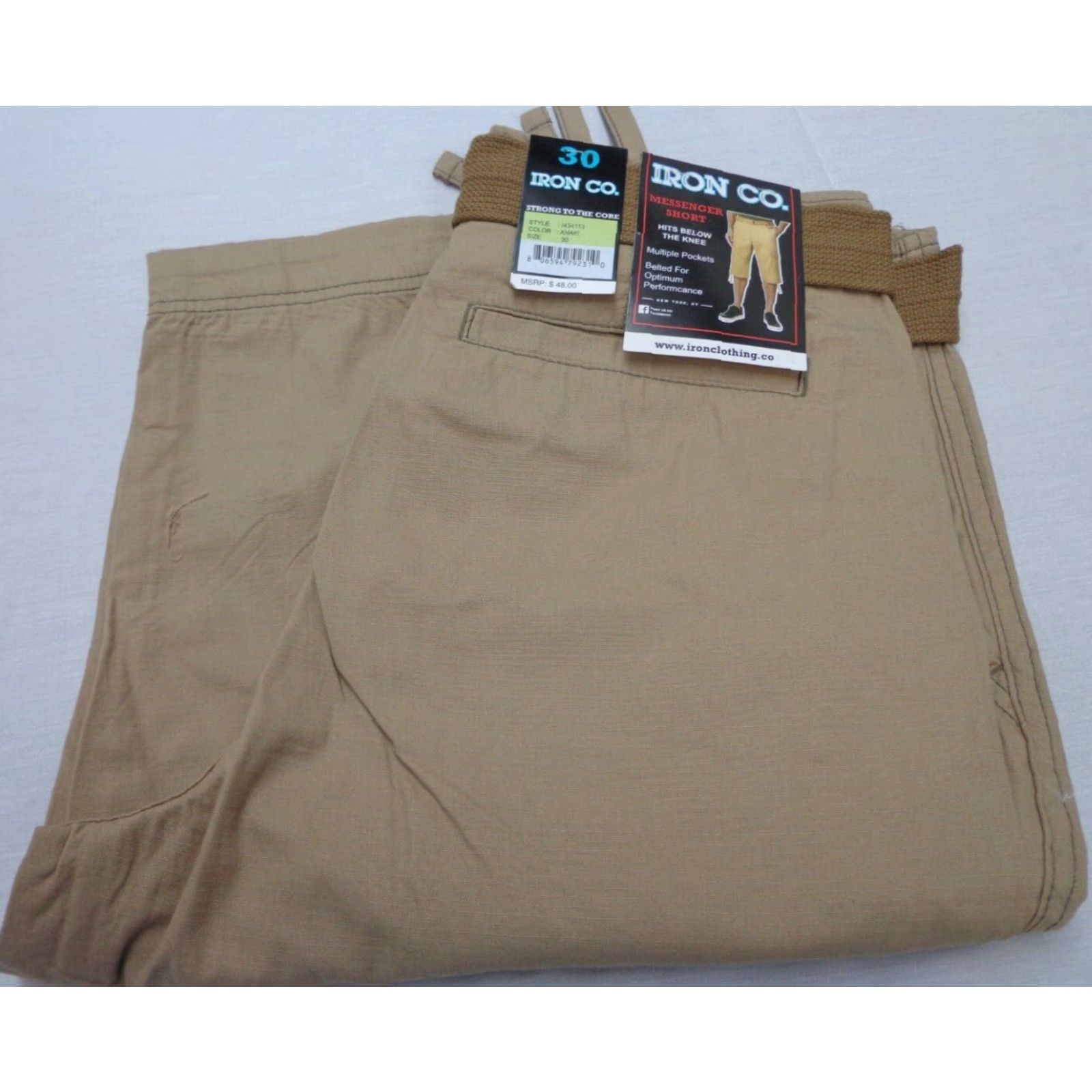 Vintage IRON CO. Messenger Cargo Shorts Belted Below Knee Khaki Size 30 NEW Cargo Men Beige 30 Regular Belted IRON CO. Size US 30 / EU 46 - 2 Thumbnail