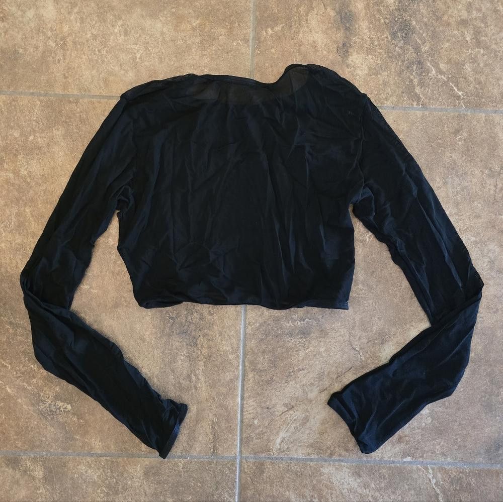Designer Black Sheer Detailed Crop Long Sleeve Size ONE SIZE - 2 Thumbnail