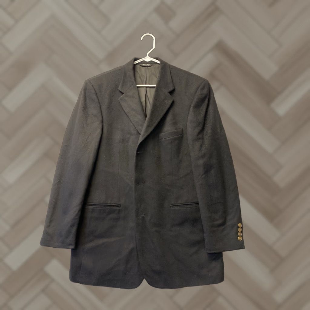 Bill Blass Bill Blass Blazer Jacket 100% Cashmere Single-Breasted Black 43 Long /65-40 Mens Regular Long Three-Button Ventless Coat/Blazer Style Vintage No Size 46R - 1 Thumbnail