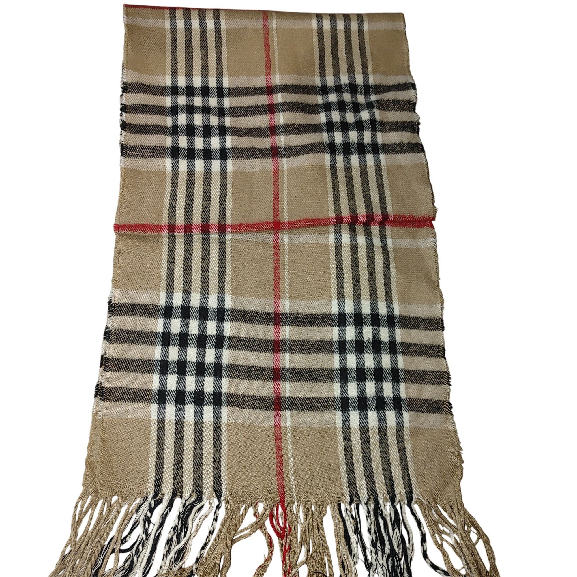 Other Nova Check Beige Plaid Scarf Wrap Blend Fringe 60 by 12 Clas Size ONE SIZE - 9 Thumbnail