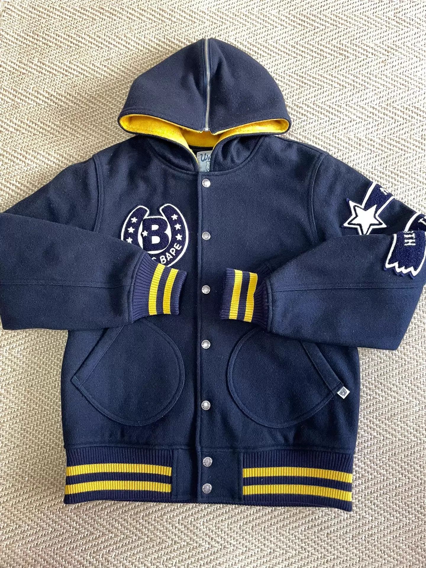 Bape BAPE X T. Nishiyama 1st Flocked Wool Varsity Jacket Size S Size US S / EU 44-46 / 1 - 1 Thumbnail