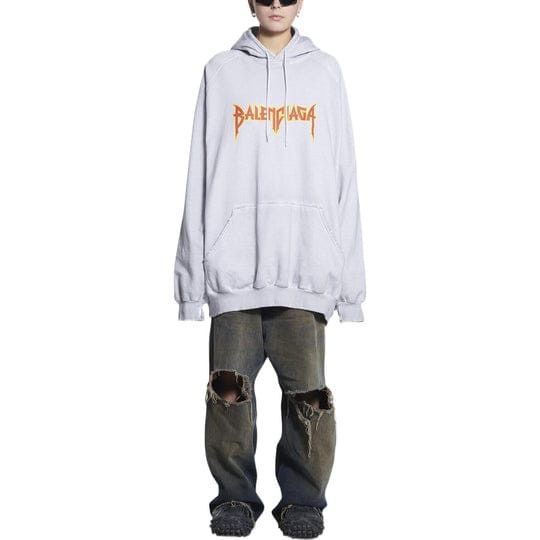 Balenciaga o1mt1gz1024 Metal Hoodie Oversized in Dirty White/Orange Size US L / EU 52-54 / 3 - 5 Thumbnail