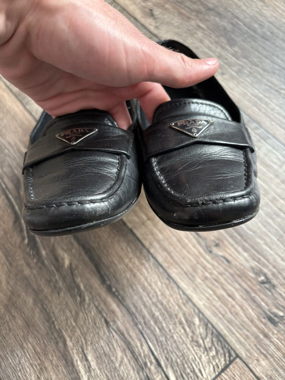 Prada Prada Black Leather Flat Shoes Women’s Square Toe Loafers Size US 9.5 / IT 39.5 - 2 Thumbnail