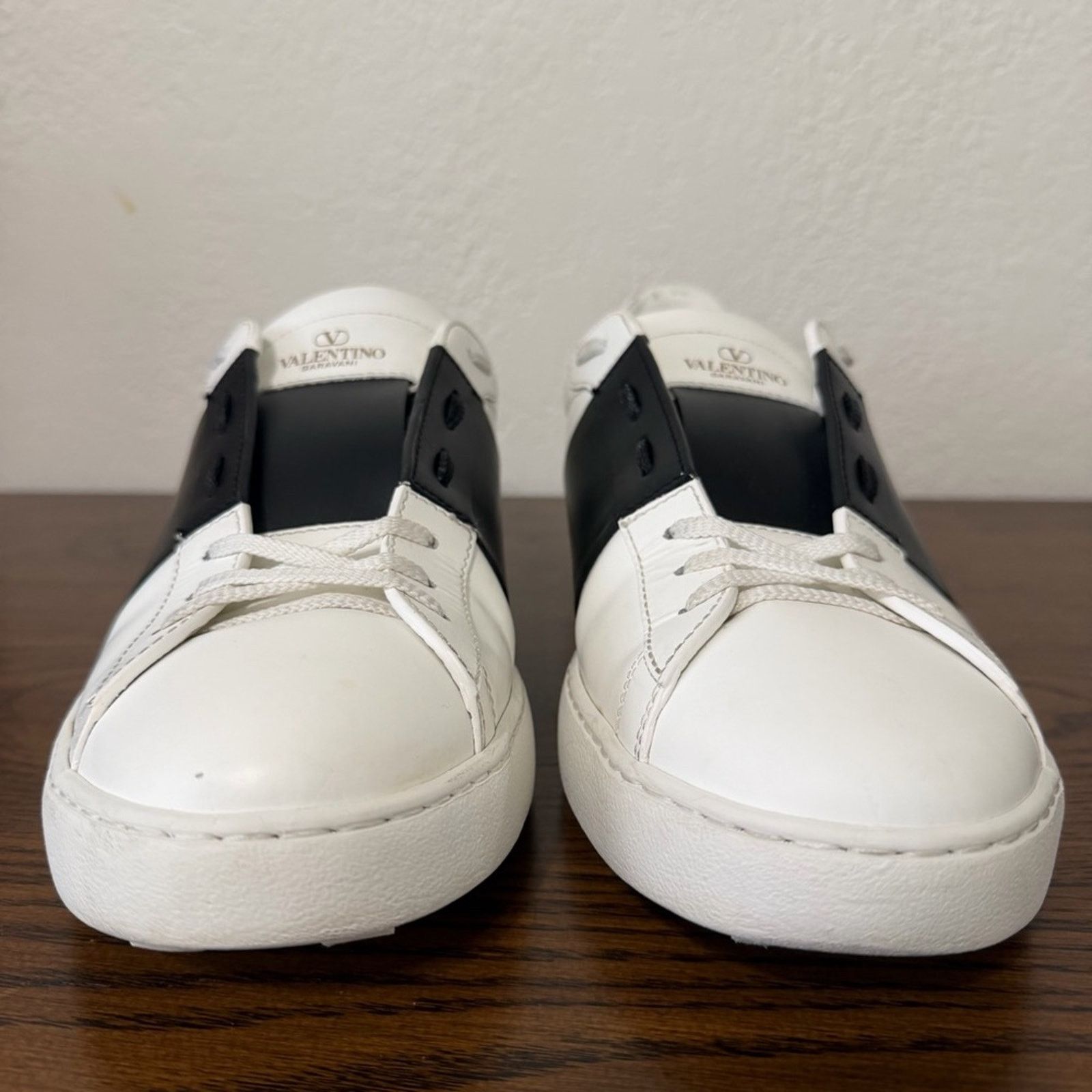 Valentino Rockstud Open Leather Sneakers IT 44.5 White Black Shoes Size US 11.5 / EU 44-45 - 2 Thumbnail