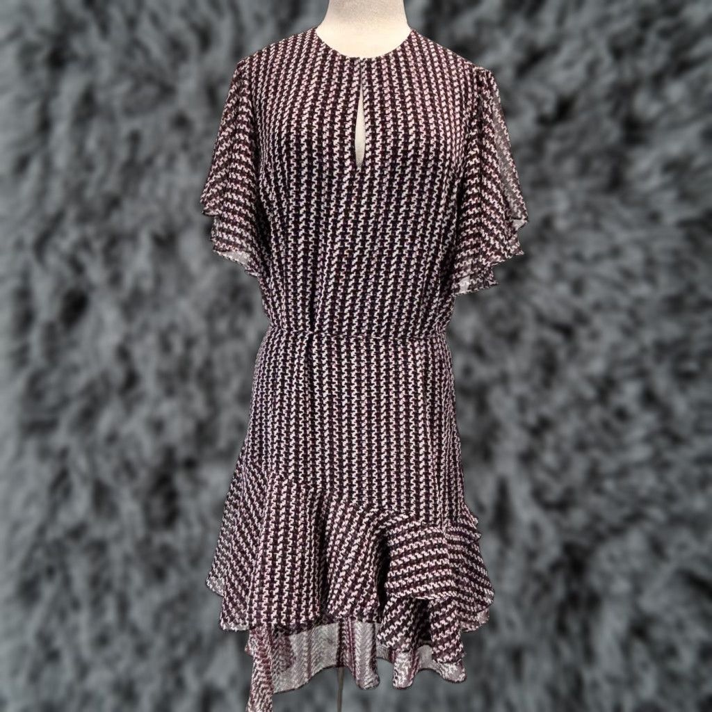 Reiss Reid’s Anna Chiffon Flounce Dress Sz 12 Women’s Black Geometric Flowy Layered Size XL / US 12-14 / IT 48-50 - 1 Thumbnail