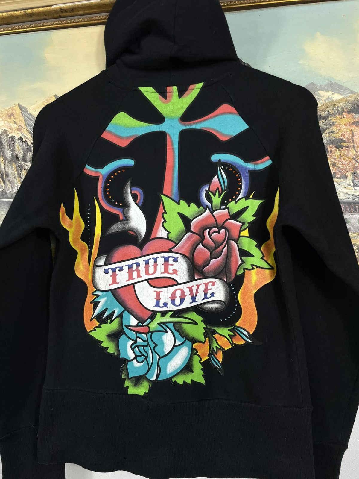 Christian Audigier × Ed Hardy × Vintage Ed Hardy Retro 00s Hoodie With Crystals Affliction Grunge Size US XS / EU 42 / 0 - 8 Thumbnail