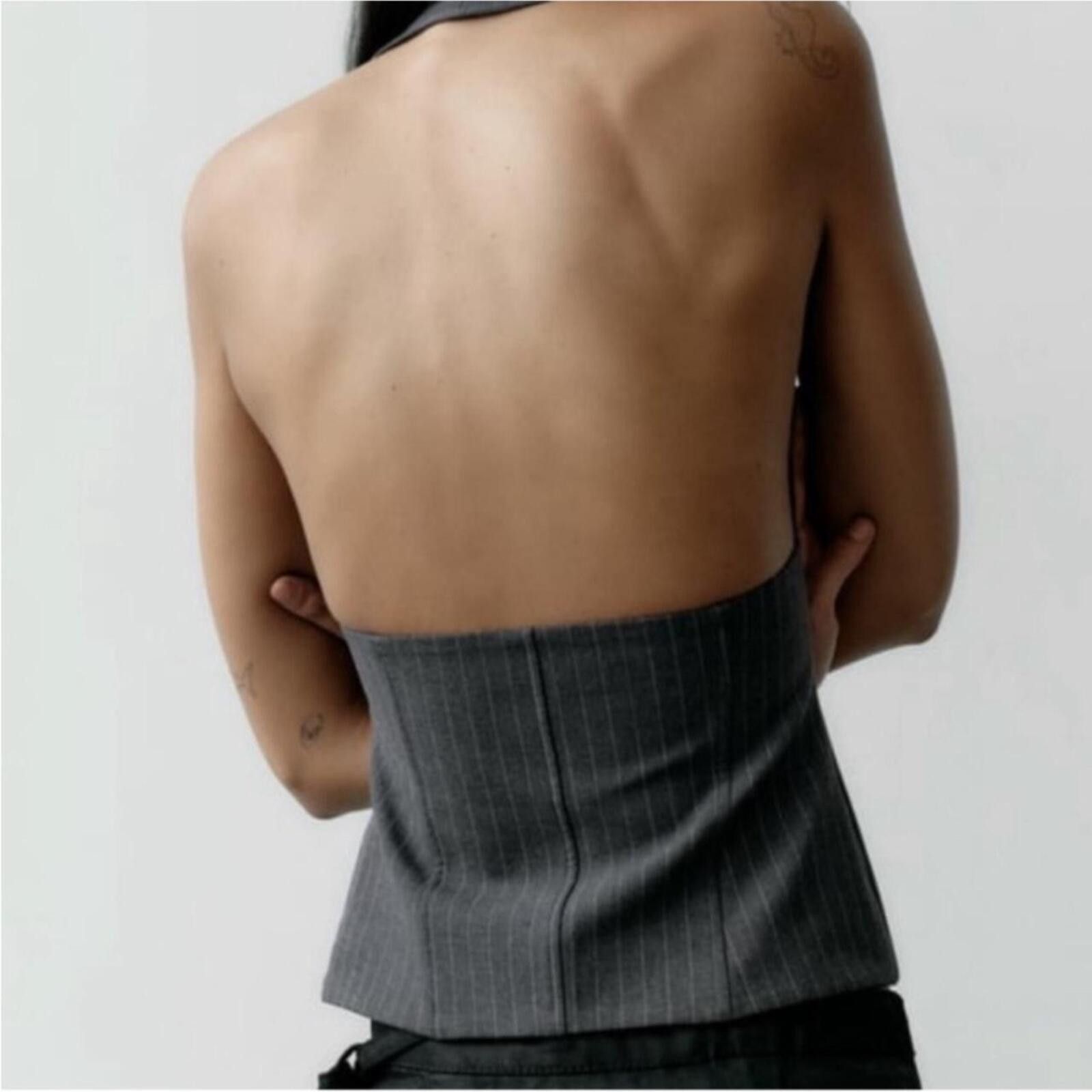 Zara Zara Grey pinstripe halter top with open back Size M / US 6-8 / IT 42-44 - 3 Thumbnail