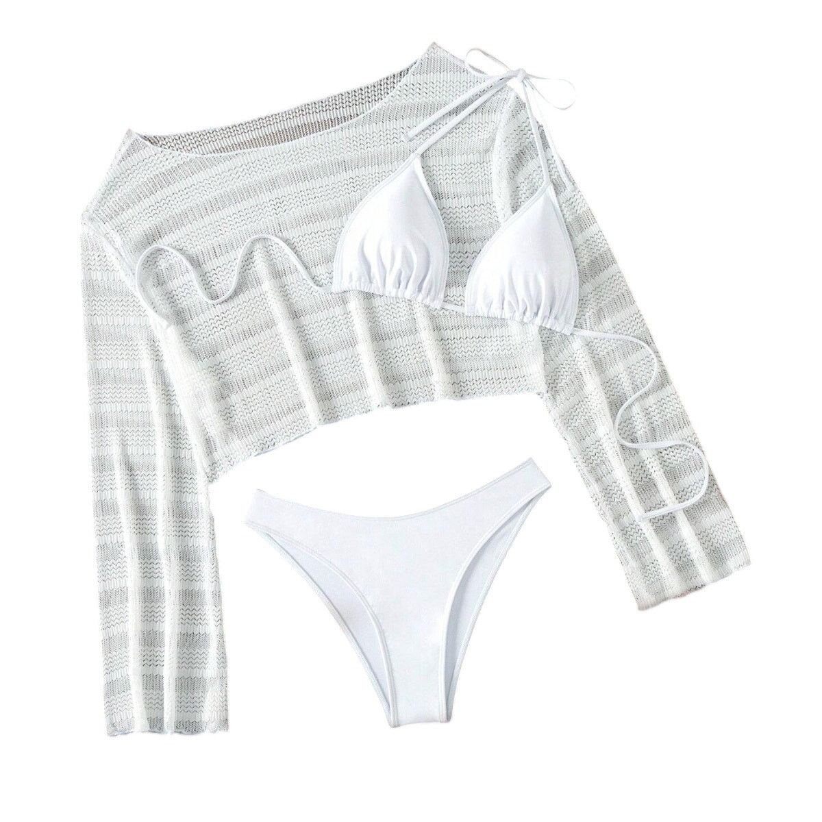 Shein Triangle Bikini Set and Cover Up in White, Size L Size ONE SIZE - 1 Thumbnail
