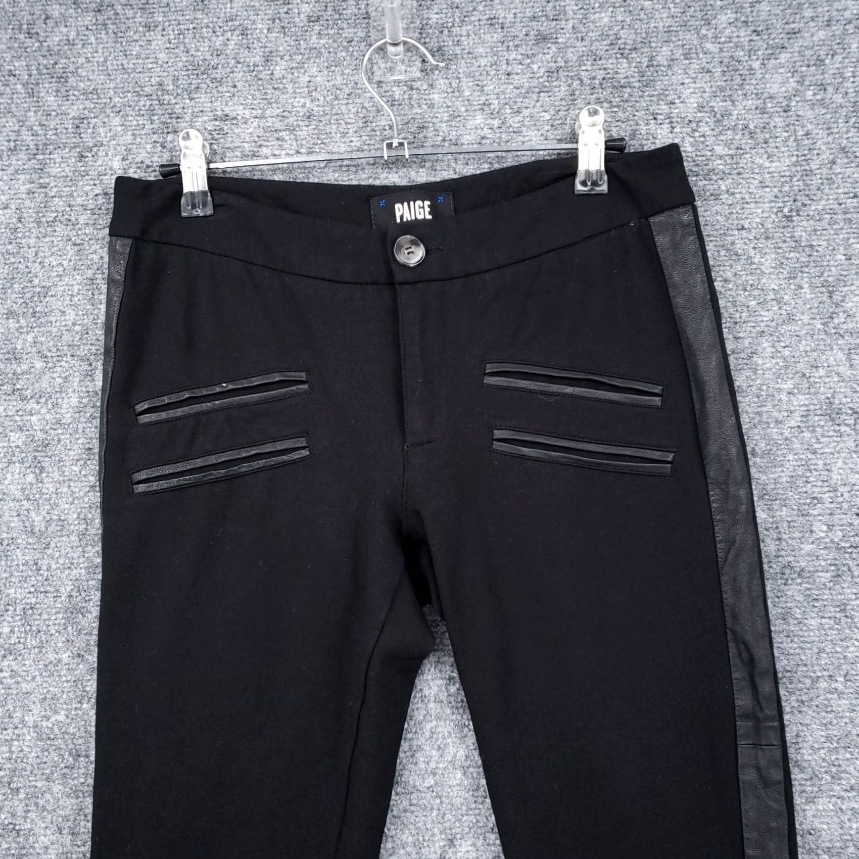 Paige Paige Pants Womens Black Mid Rise Ponte Stretch Ankle Leather Trim 28 Size 28" / US 6 / IT 42 - 3 Thumbnail