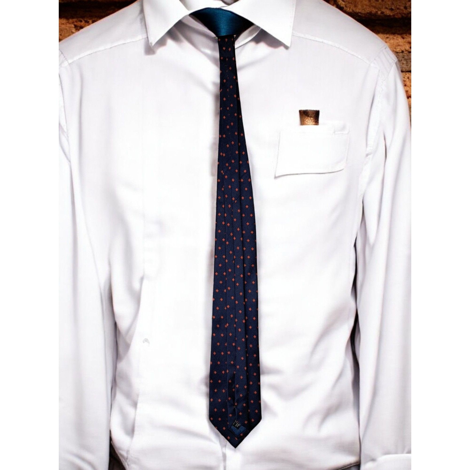 Other Guilio Randi 100% Silk Navy Blue with Red Diamond Pattern Ma Size ONE SIZE - 3 Thumbnail