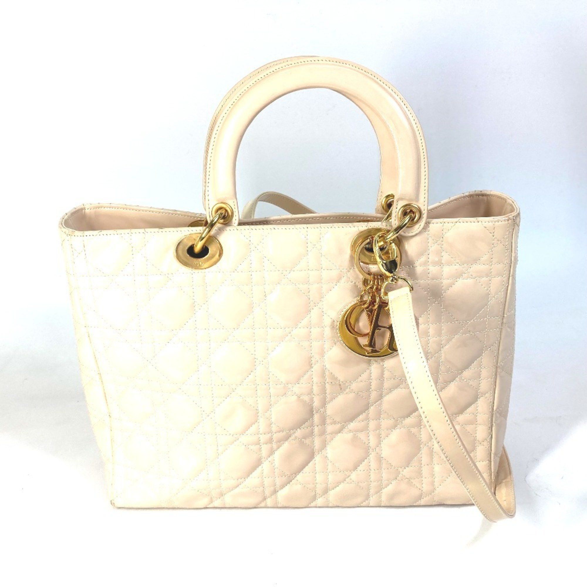 Christian Dior Dior Lady Cannage 2-Way Shoulder/Handbag in Patent Leather Beige