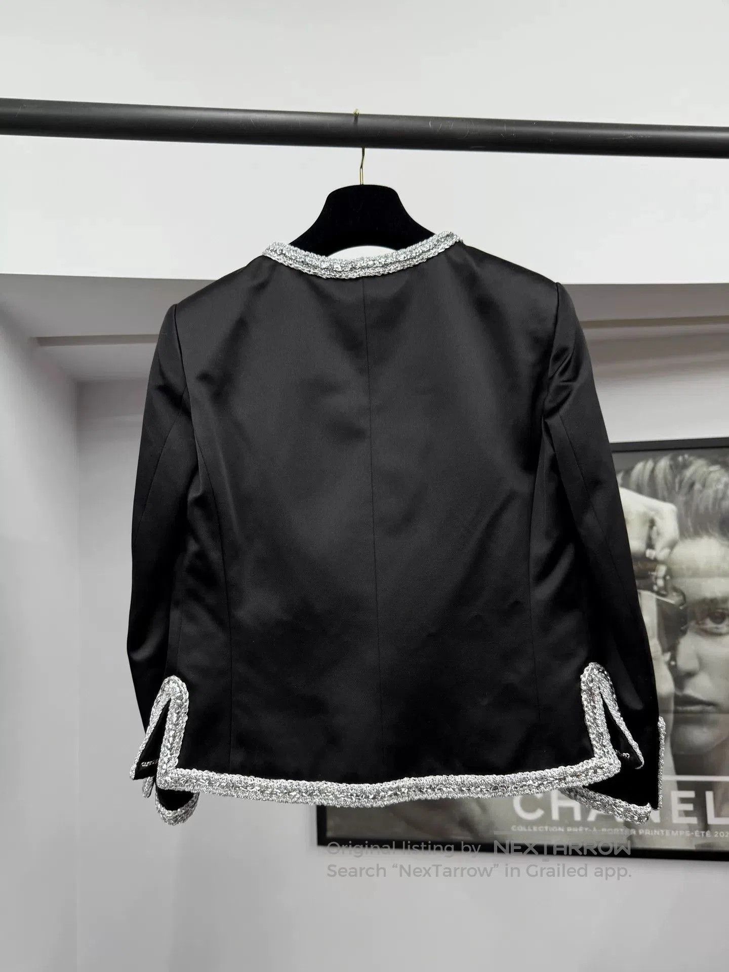 Chanel Chanel Black Silk Silver Trim Jacket. Size US M / EU 48-50 / 2 - 3 Thumbnail
