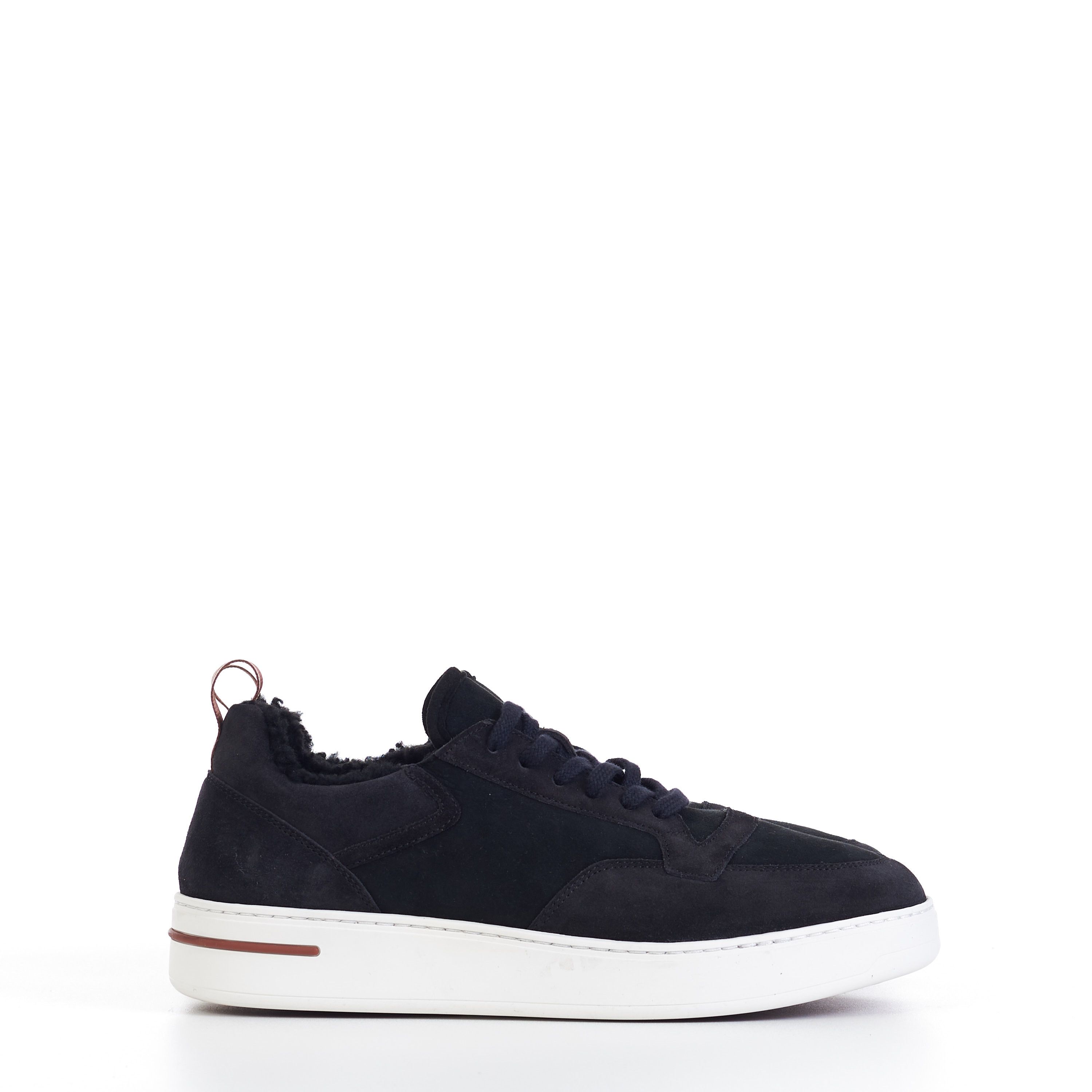 image of Loro Piana Newport Sneaker With Shearling Lining In Caviar Black Suede, Men's (Size 8)