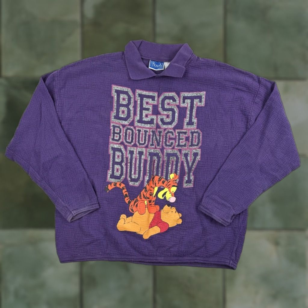 Disney VINTAGE Winnie The Pooh Sweatshirt Womens L Purple Collared Tigger 90s Disney Winnie The Pooh Womens Sweatshirt Pullover Size L / US 10 / IT 46 - 1 Thumbnail
