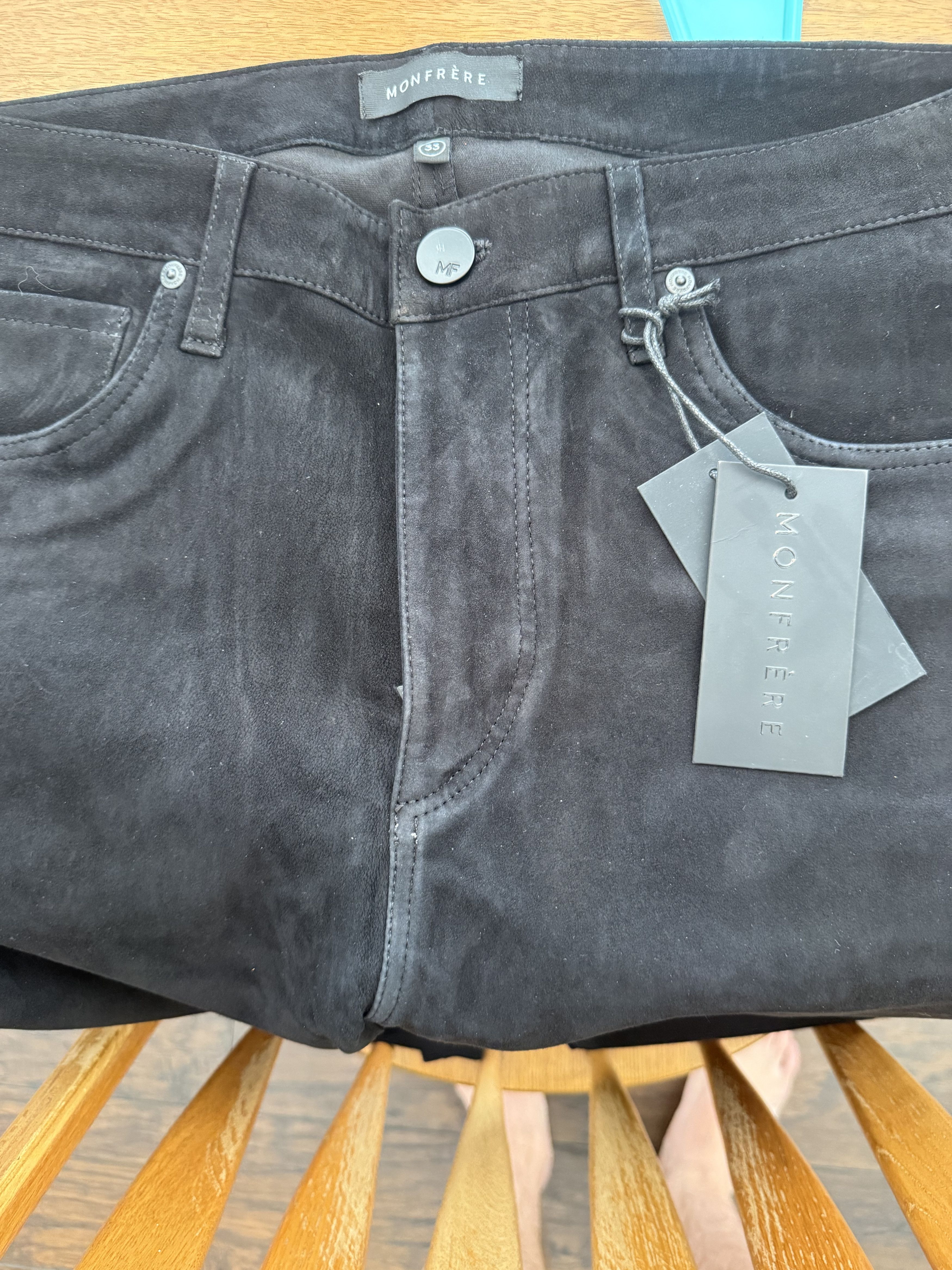 MONFRERE Monfrere Greyson Noir Suede leather pants. BNWT Size US 33 - 1 Thumbnail