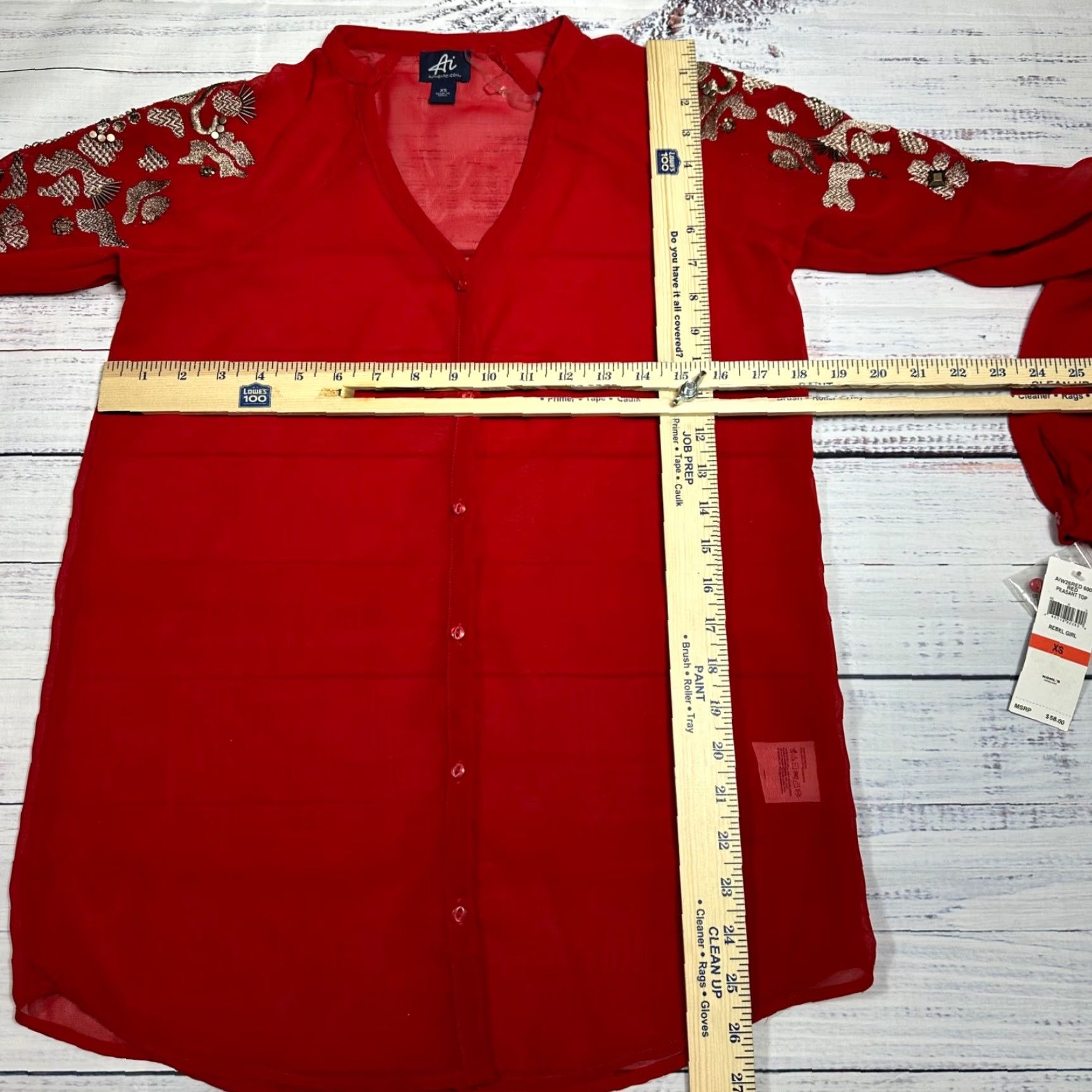 Vintage Authentic Icon Button-Up Shirt XS Red Women Embroidered Sheer Peasant Long Sleeve Size XS / US 0-2 / IT 36-38 - 2 Thumbnail