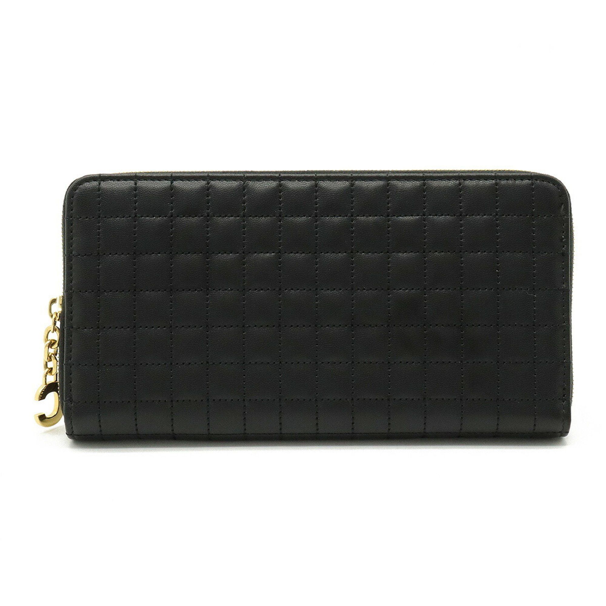 image of Celine C Charm Large Zipped Wallet Round Long Quilted Leather Black 10B55, Women's