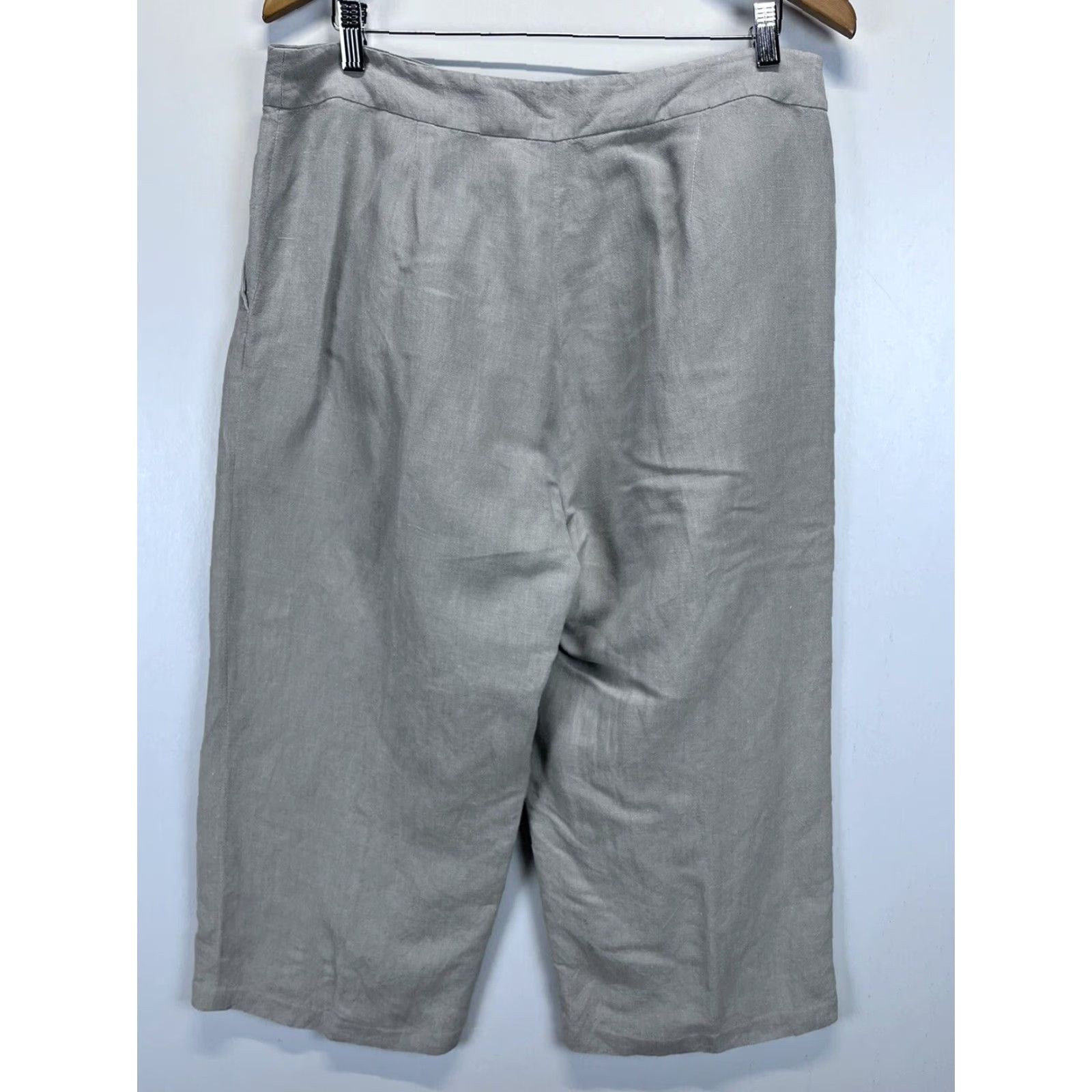 Eileen Fisher EILEEN FISHER Pants Wide Leg Crop Linen Blend Gray Large Petite Size PL Cropped 21.5in Inseam Womens Lagenlook N/A Size 36" / US 14 / IT 50 - 3 Thumbnail