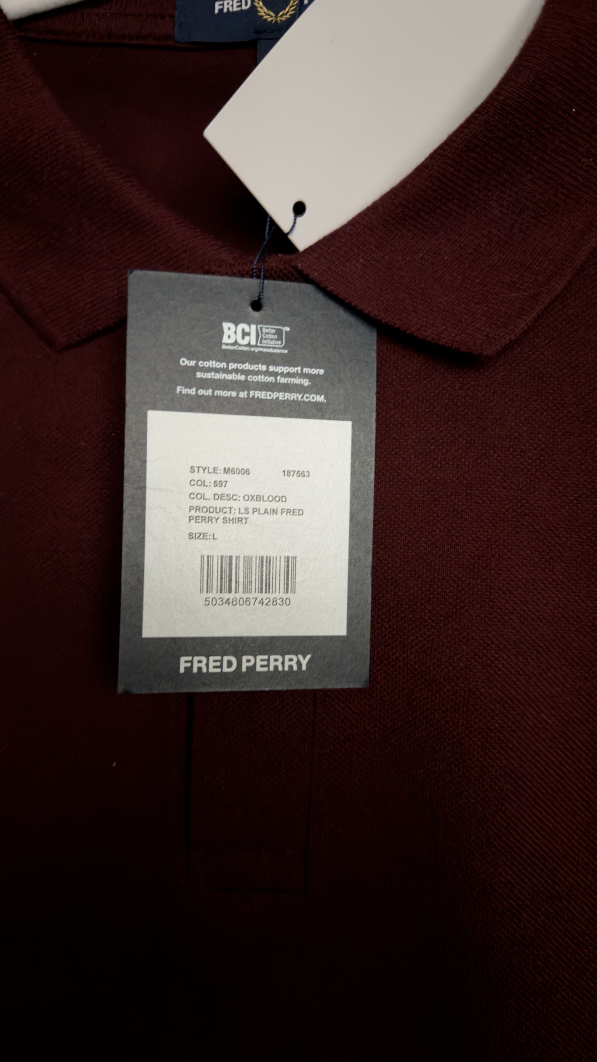 Fred Perry Burgundy Longsleeve Polo NWT Size US L / EU 52-54 / 3 - 7 Thumbnail
