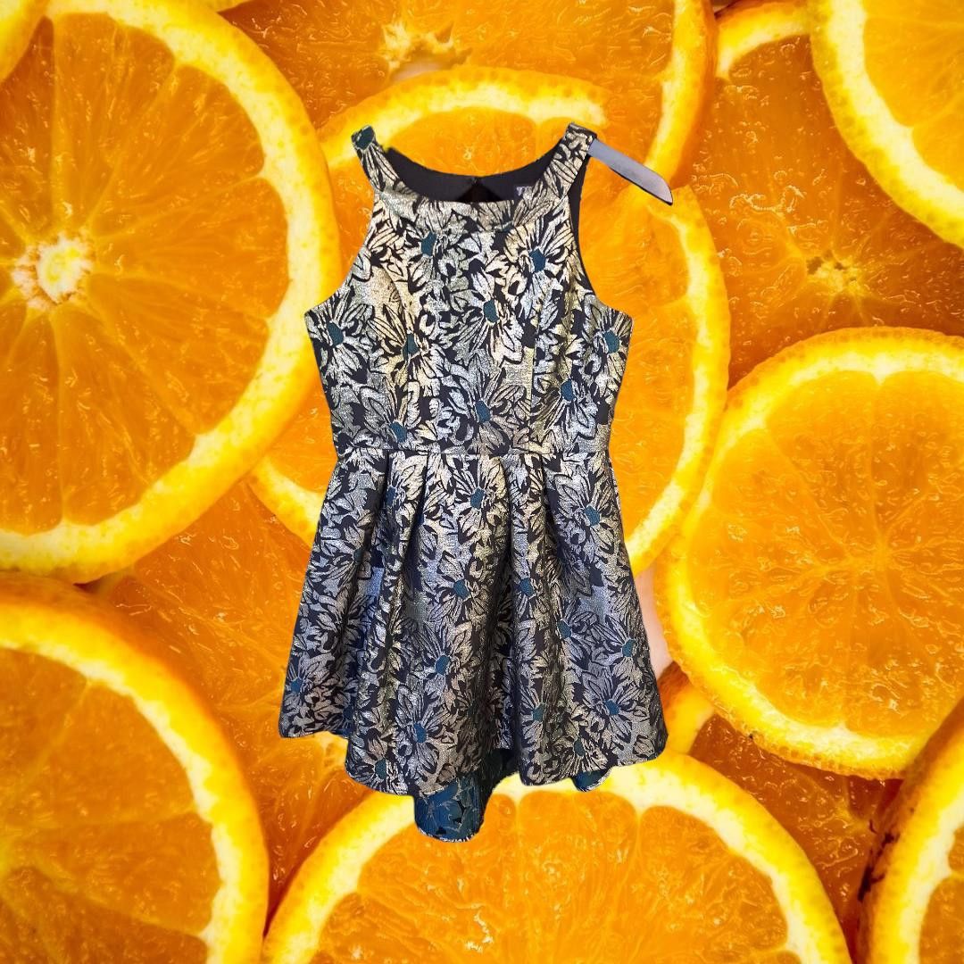 Other Kids Trixxi Girl Green with Golden Flowers Sleeveles Dress S Size ONE SIZE - 4 Thumbnail