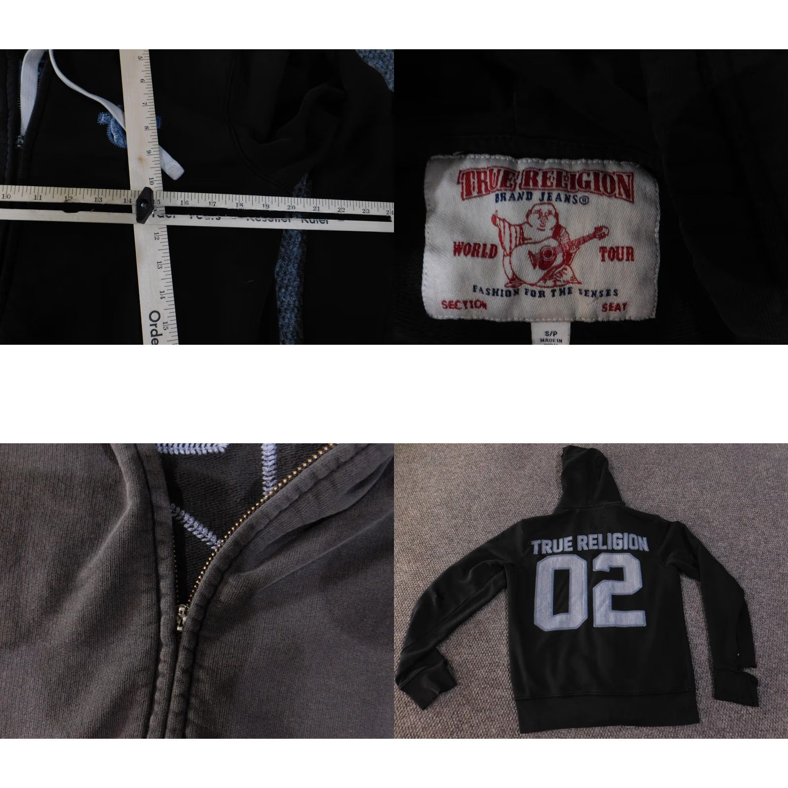 True Religion VINTAGE True Religion Hoodie Sweatshirt Mens S Black Full Zip Back Denim Patch Graphic Print Logo Zipper Kangaroo Pockets Size US S / EU 44-46 / 1 - 8 Thumbnail