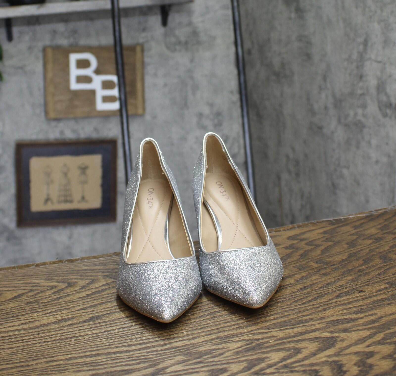 Other On 34th Jeules Slip-on Pumps Heels Silver Glitter Gray 7m Size US 7 / IT 37 - 3 Thumbnail