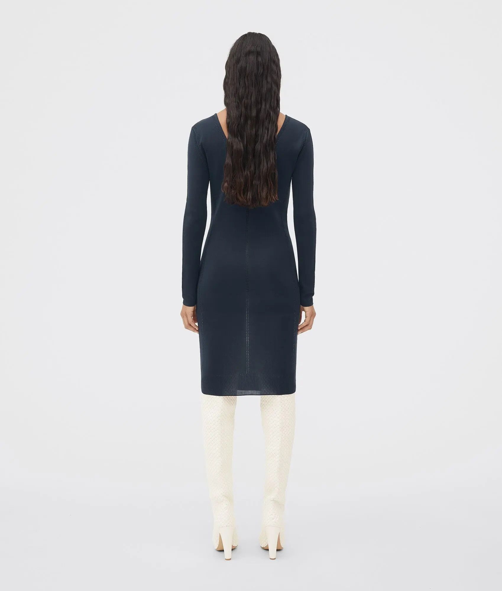 Bottega Veneta o1n1vont1225 Shiny Knitted Dress in Navy Size M / US 6-8 / IT 42-44 - 2 Thumbnail