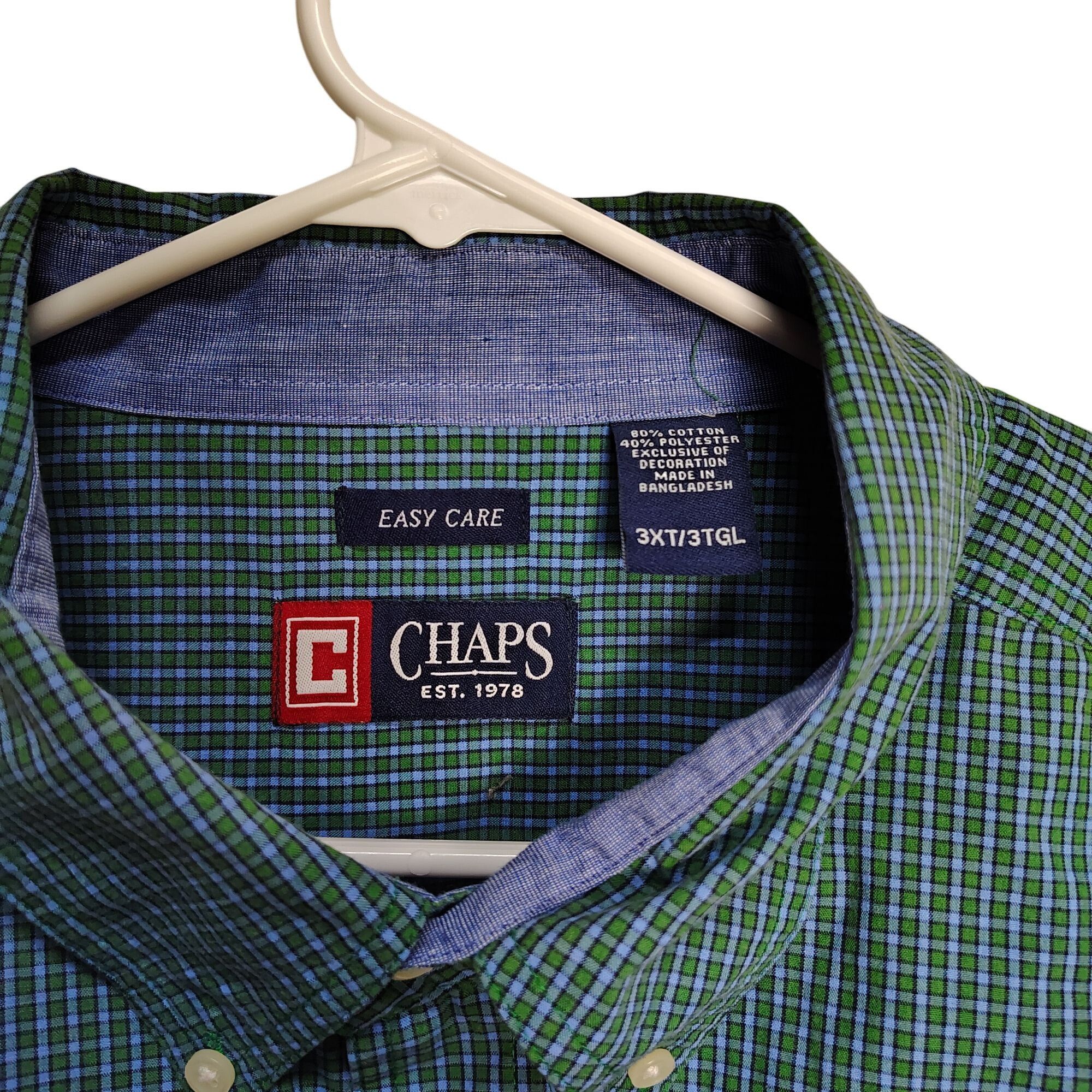 Chaps Chaps Mens 3XLT Easy Care Button-Down Green and Blue Plaid L Size US XXL / EU 58 / 5 - 4 Thumbnail