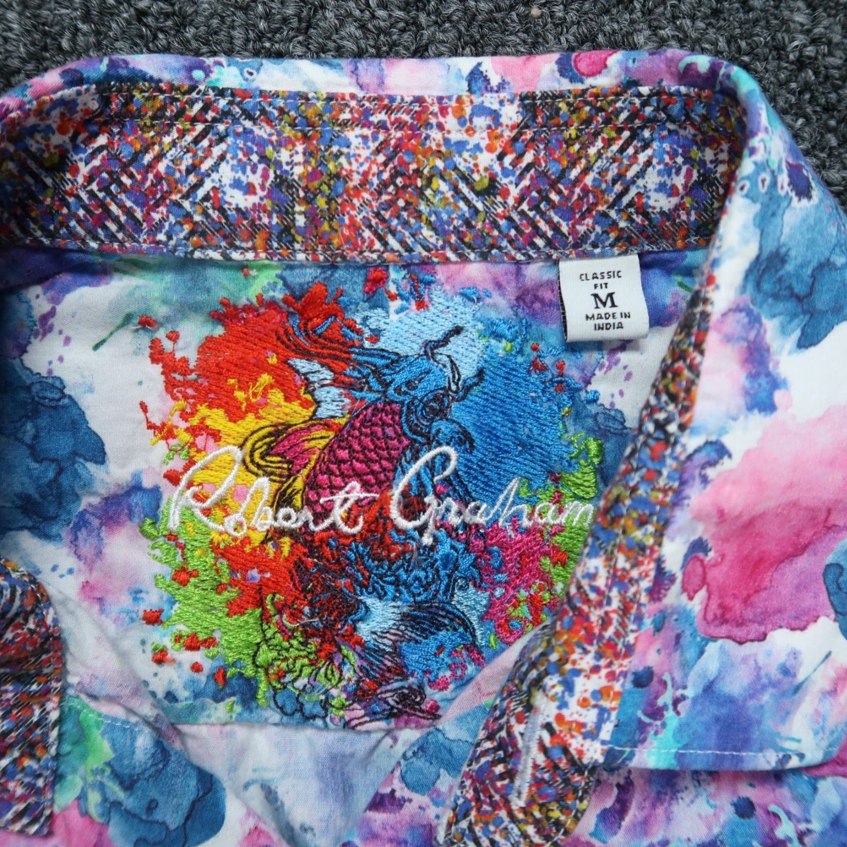 Robert Graham Robert Graham Shirt Men M Blue Pink Watercolor Classic Fit Button-Up Short Sleeve Geometric Pattern Size US M / EU 48-50 / 2 - 3 Thumbnail