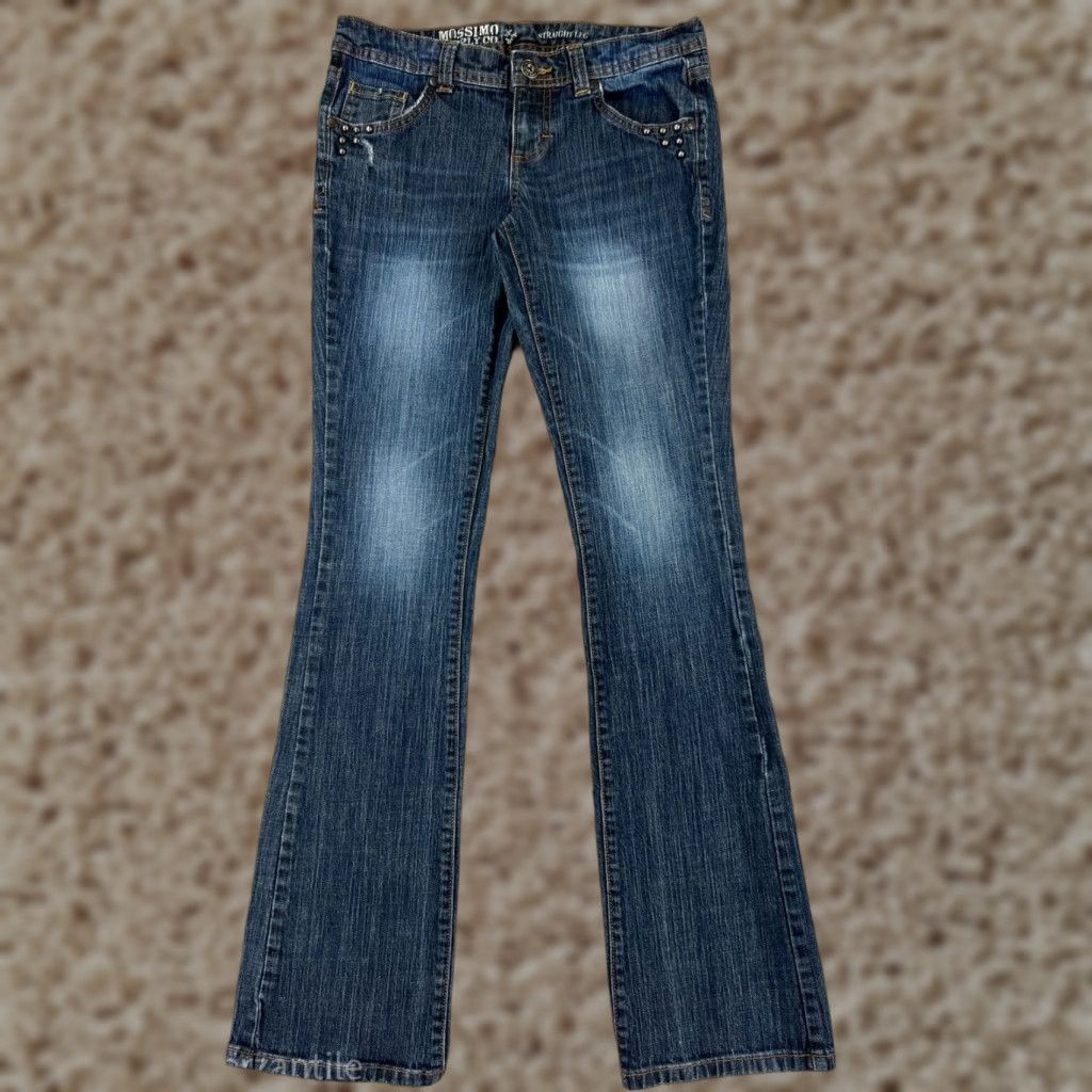 Mossimo Mossimo Jeans Womens 5 Blue Denim Straight Leg 5-Pocket Zipper Studded Embroidered Distressed Size 27" / US 4 / IT 40 - 1 Thumbnail