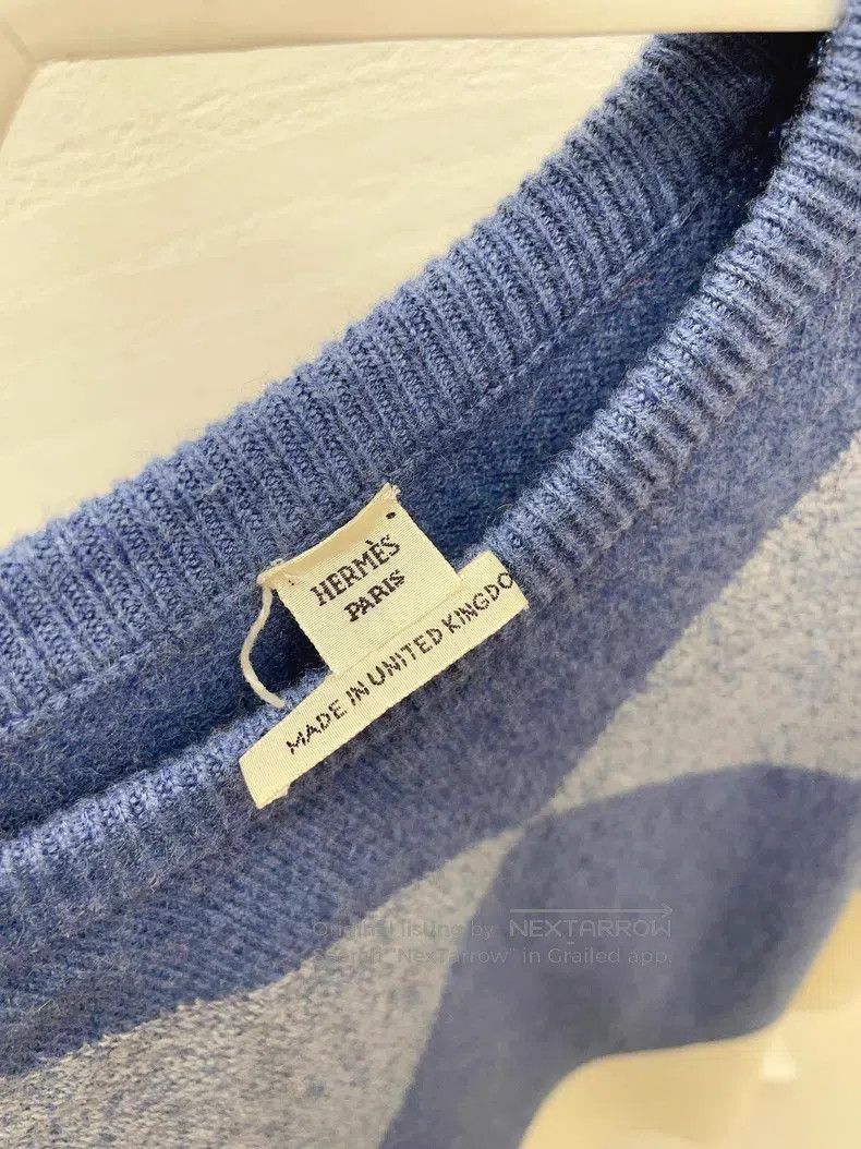 Hermes Hermes Blue and white knitted cashmere long sweater dress Size XS / US 0-2 / IT 36-38 - 3 Thumbnail