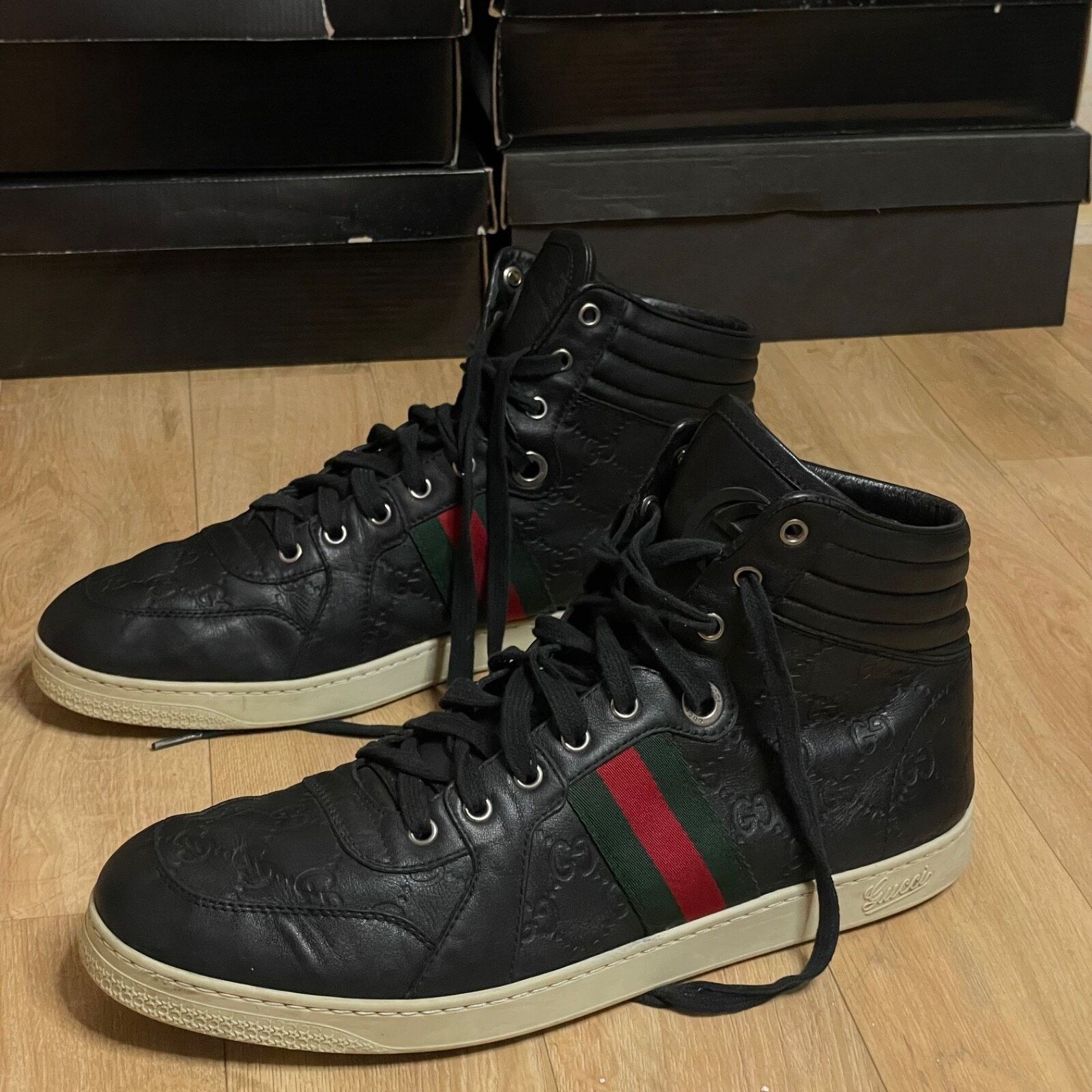 Gucci GUCCI Sneakers GG Web Dapper Black Leather High Top Monogram Size US 12 / EU 45 - 5 Thumbnail