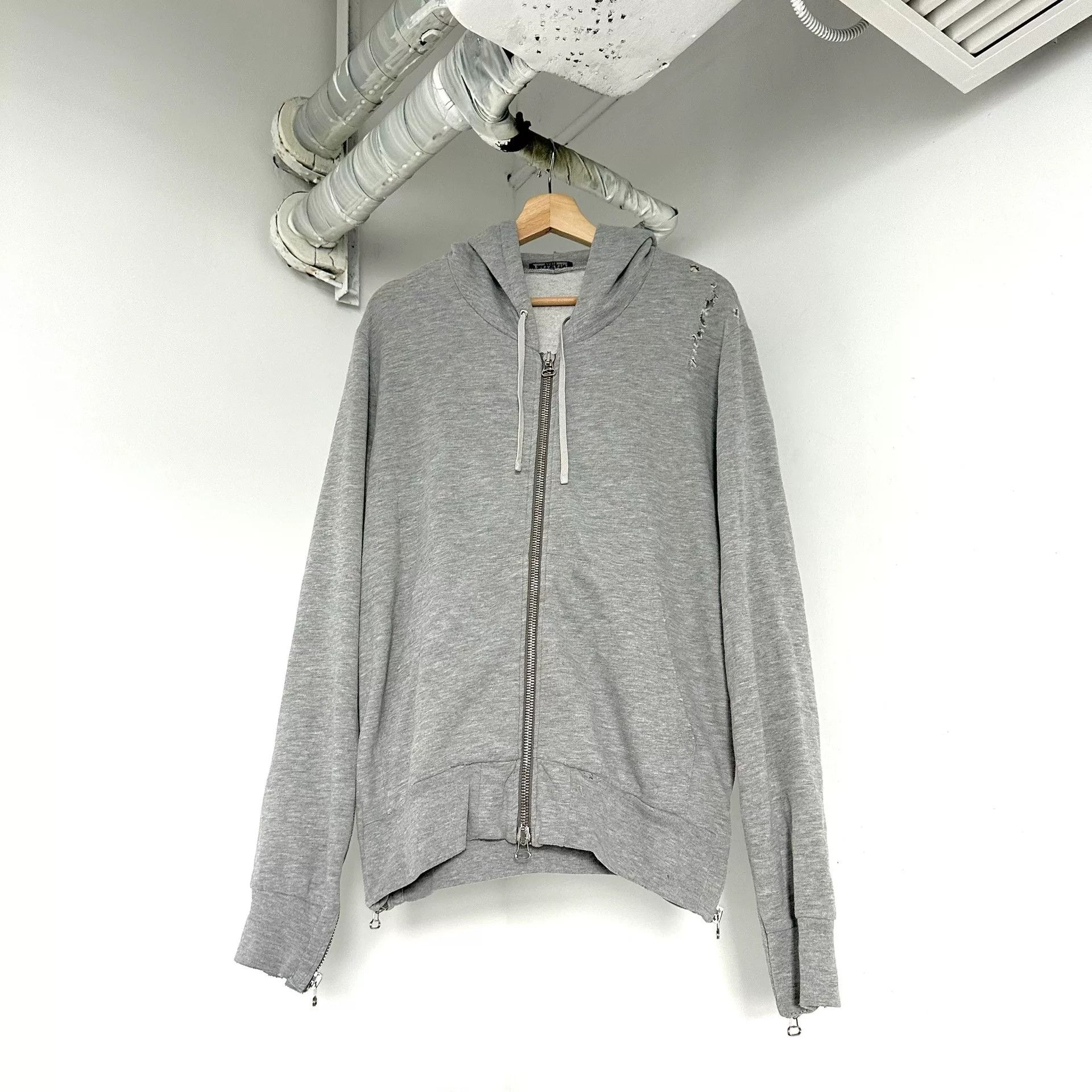 Balmain Balmain Distressed Zip Hooded Jacket Size US XXS / EU 40 - 1 Thumbnail