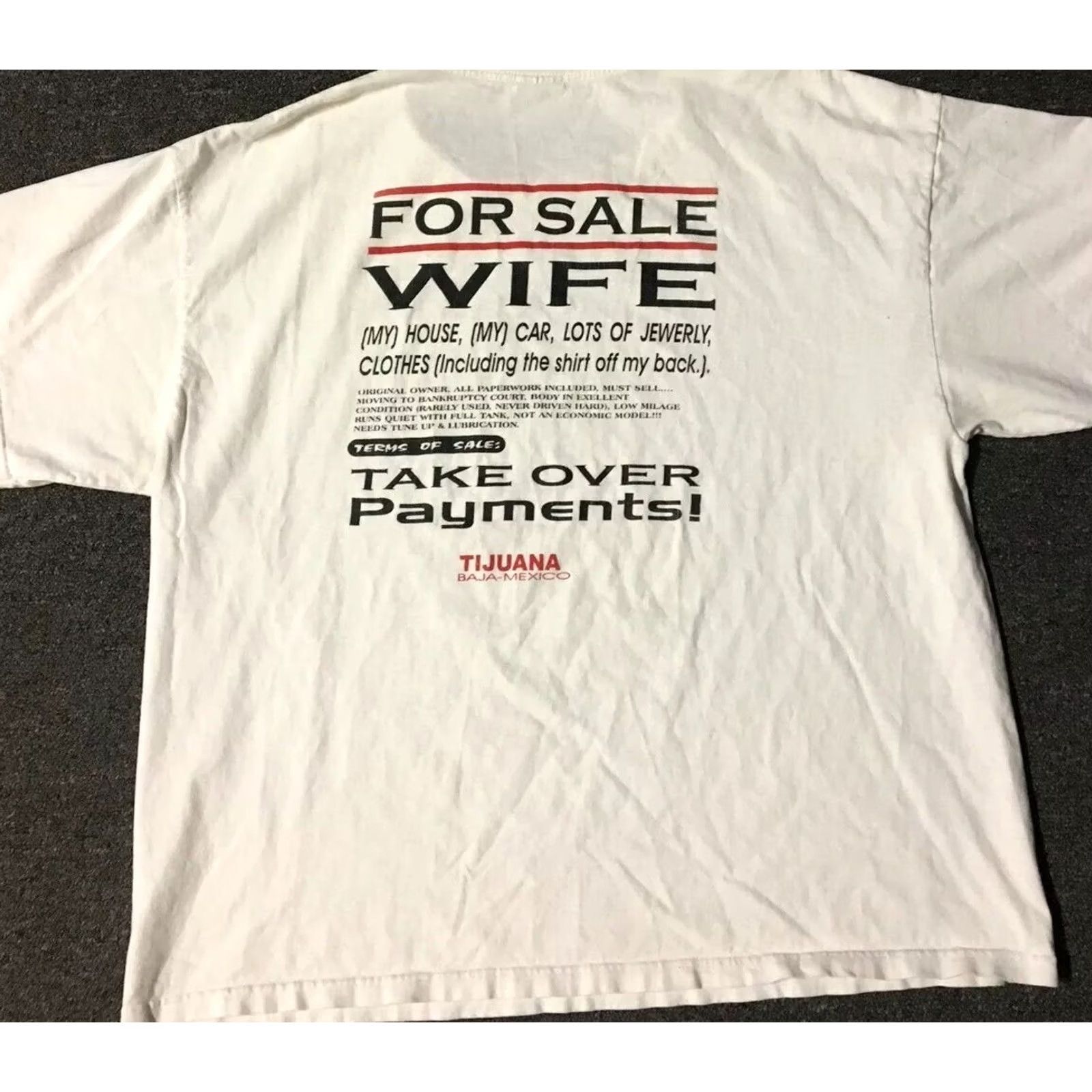 Delta VINTAGE 90s Wife For Sale Tijuana Mexico Shirt XL White Graphic Tee Mens Size US XL / EU 56 / 4 - 2 Thumbnail