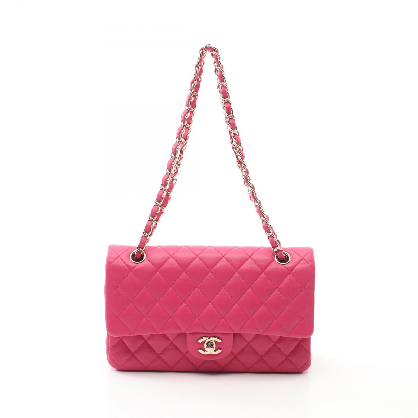 Chanel Chanel Matelasse W Flap Shoulder Bag Pink Leather Crossbody Bag A01112, Women's
